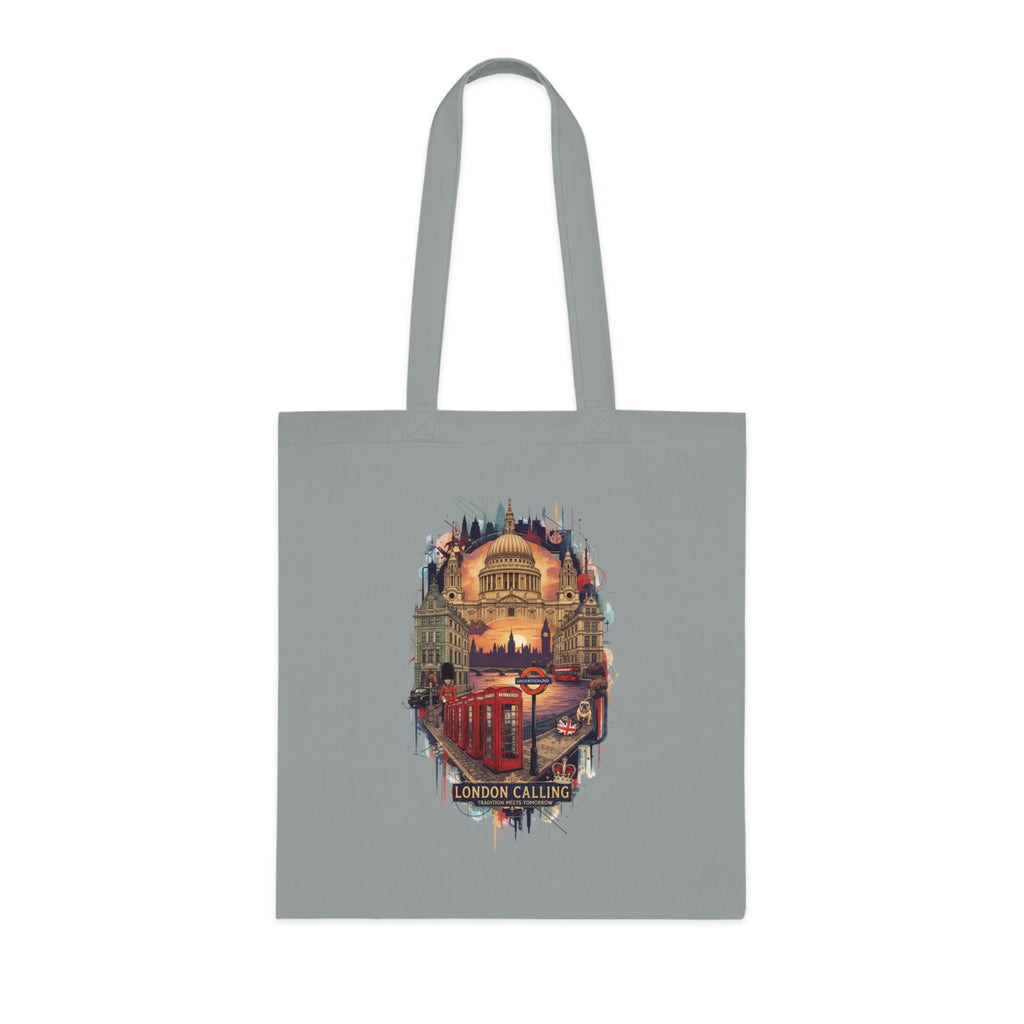 London Calling Cotton Tote Bag — Vintage London Skyline Print, Travel Souvenir Tote