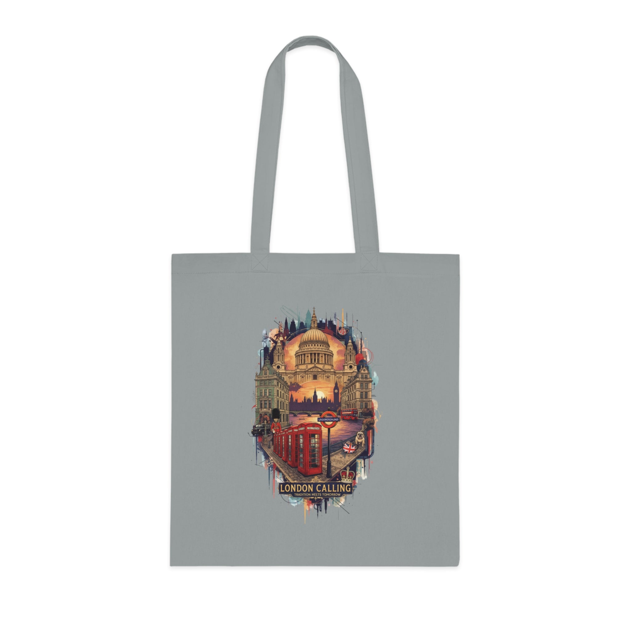 London Calling Cotton Tote Bag — Vintage London Skyline Print, Travel Souvenir Tote
