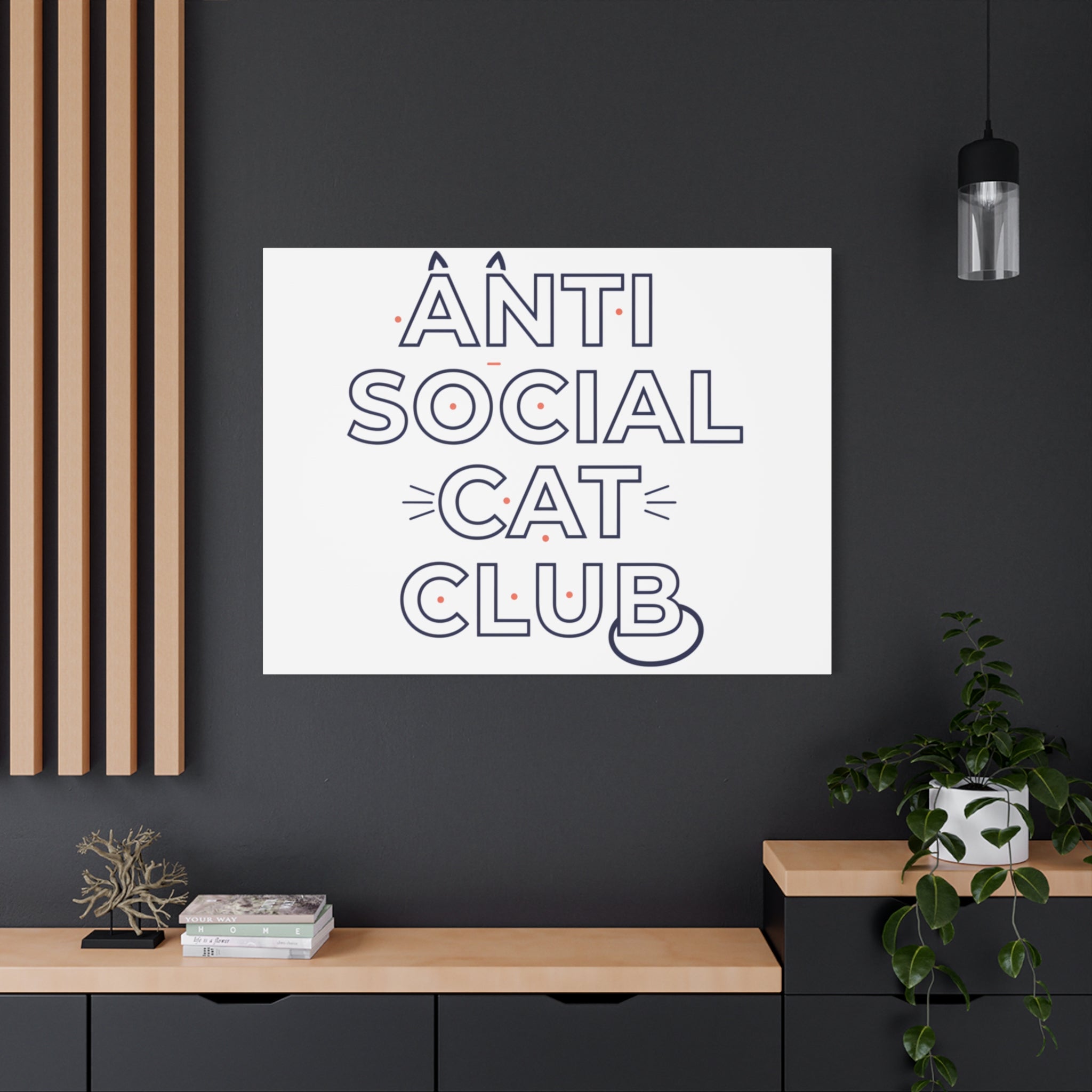 Anti Social Cat Club Canvas | Outline-Only Typography, Hollow Letter Art