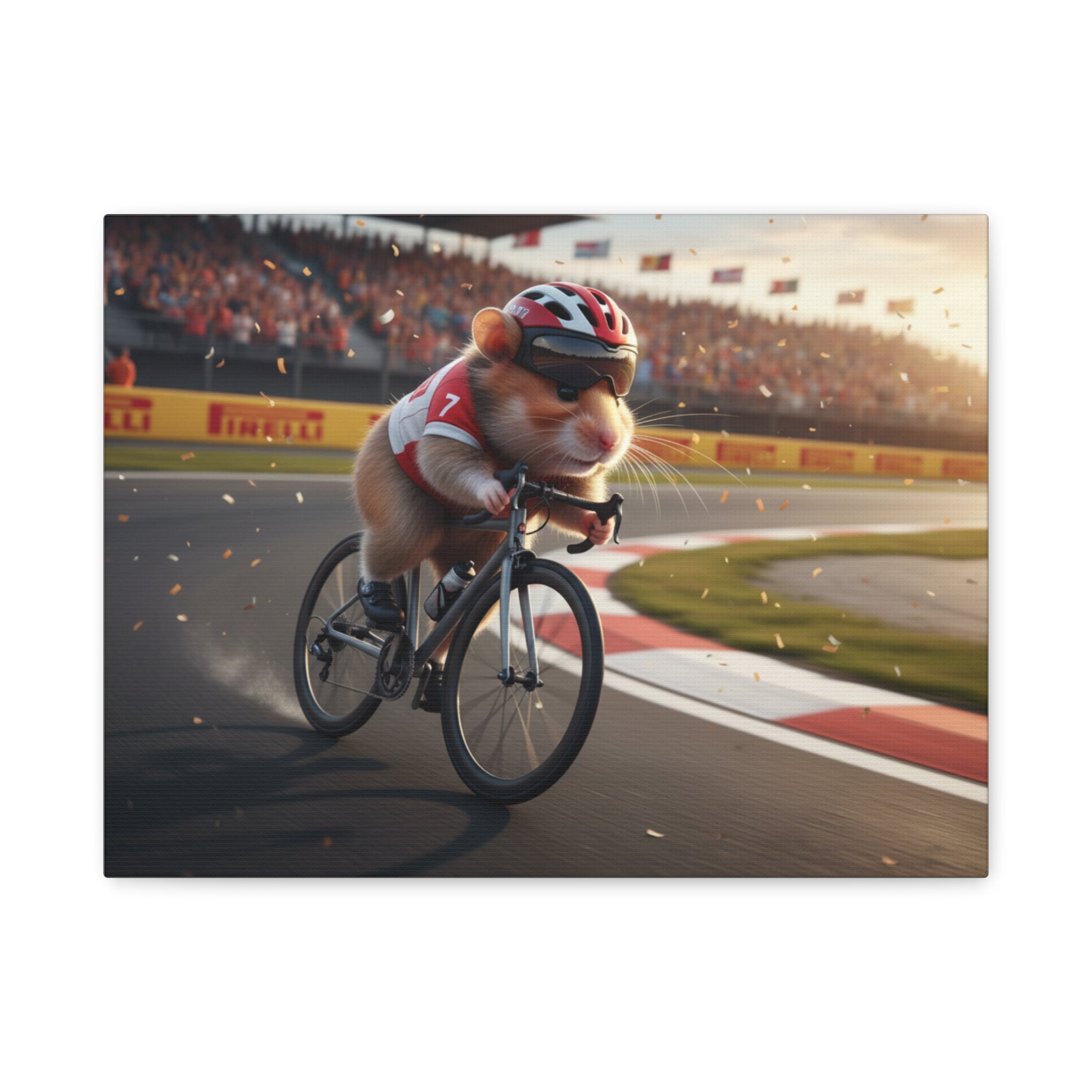 Cycling Hamster Canvas Art — Racing Hamster on Bike Matte Stretched Wall Art