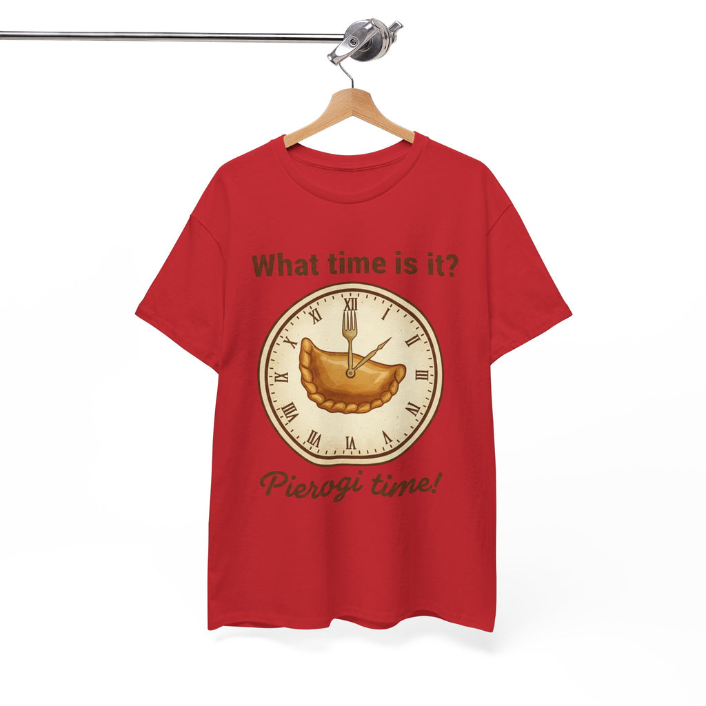 Pierogi Time T‑Shirt — "What time is it? Pierogi time!" Vintage Clock Food Tee
