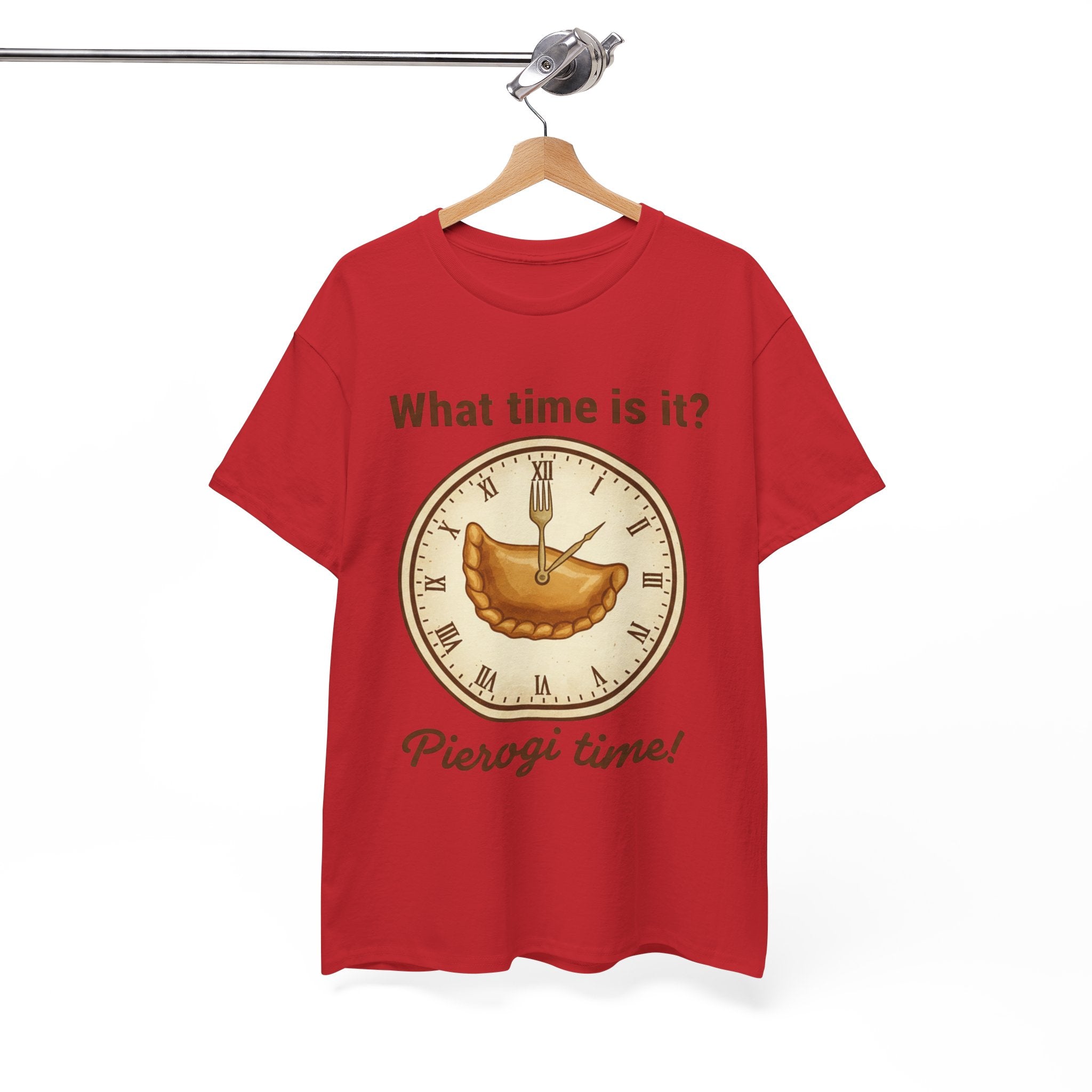 Pierogi Time T‑Shirt — "What time is it? Pierogi time!" Vintage Clock Food Tee