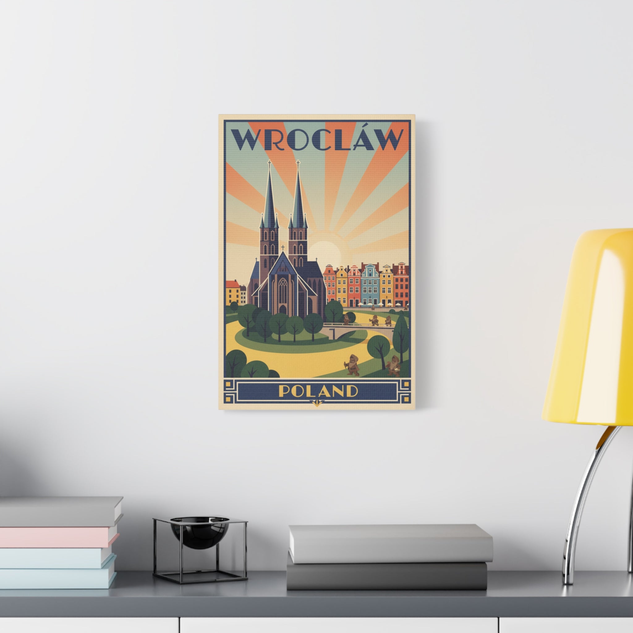 Wrocław Poland Vintage Travel Art Canvas Print — Matte Stretched Wall Decor