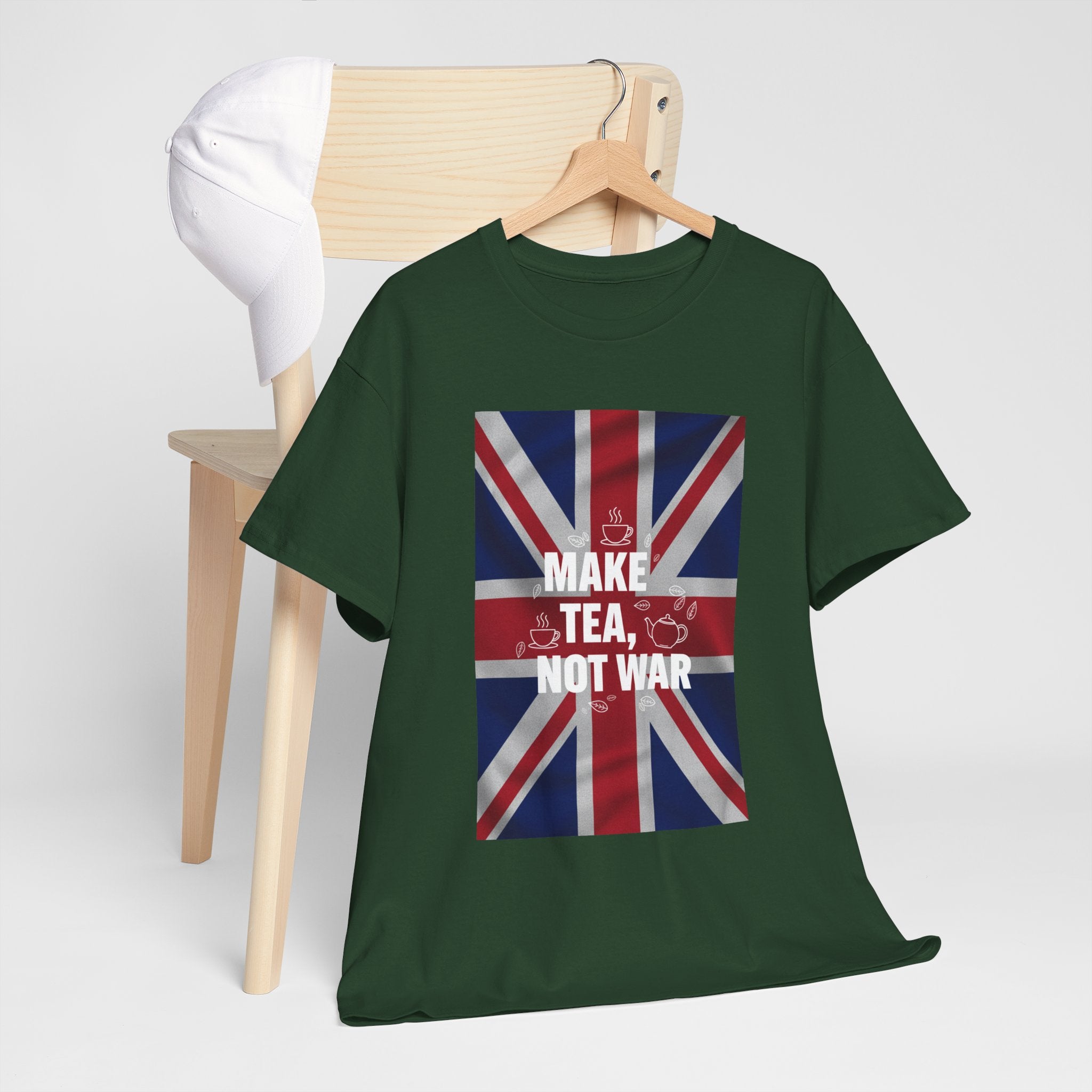 Make Tea, Not War T-Shirt — British Flag Peace Tea Tee