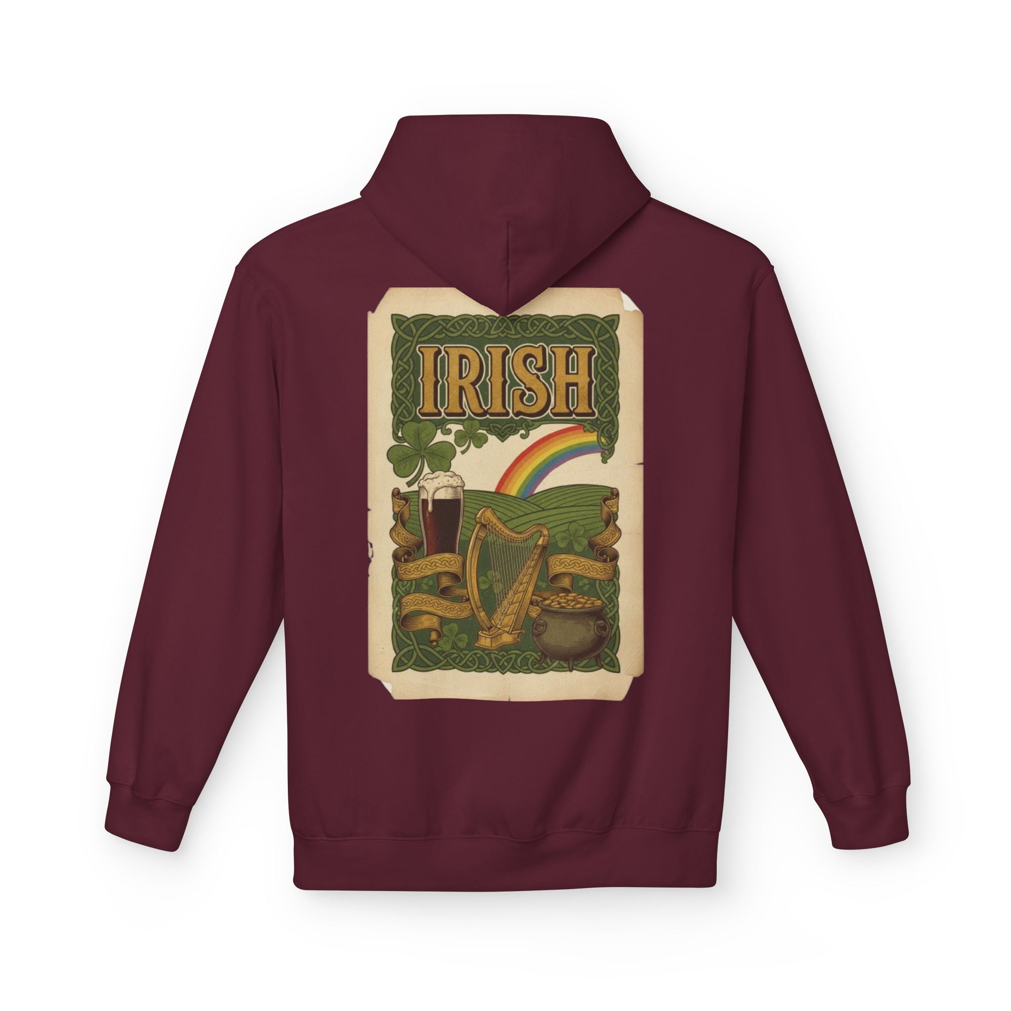 Irish Vintage Poster Hoodie – Retro Rainbow & Harp St. Patrick’s Sweatshirt