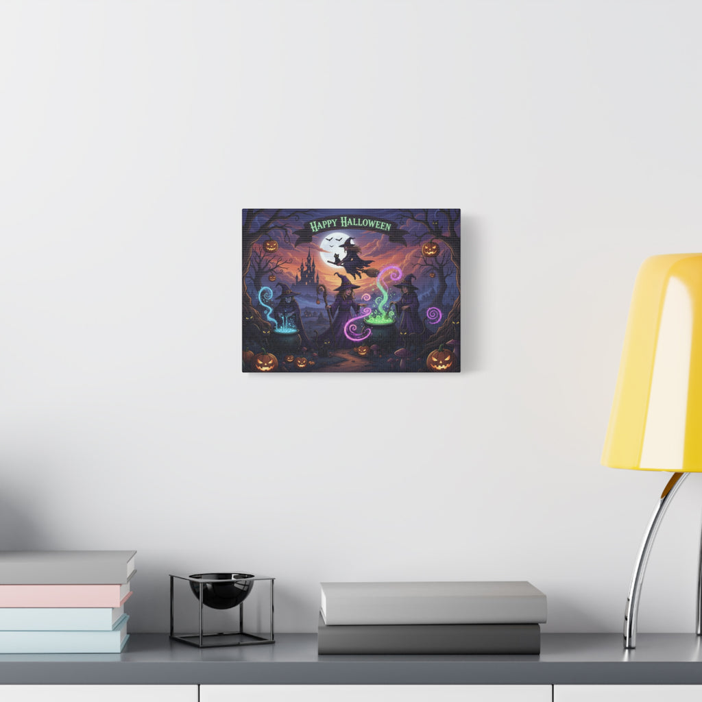 Halloween Witch Canvas — "Happy Halloween" Spooky Vintage Wall Art