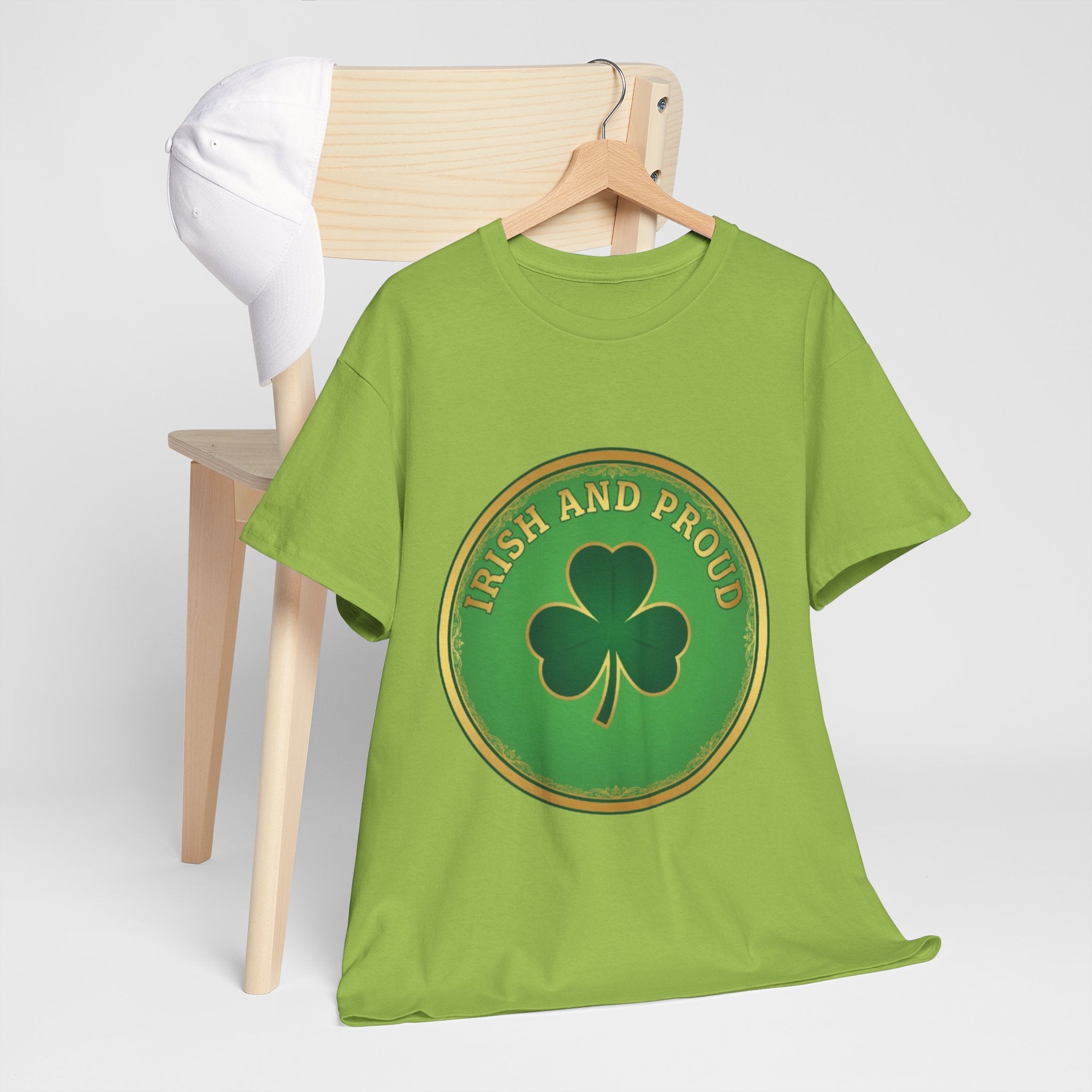 Irish and Proud T-Shirt — Green Shamrock Emblem Tee for St. Patrick's Day