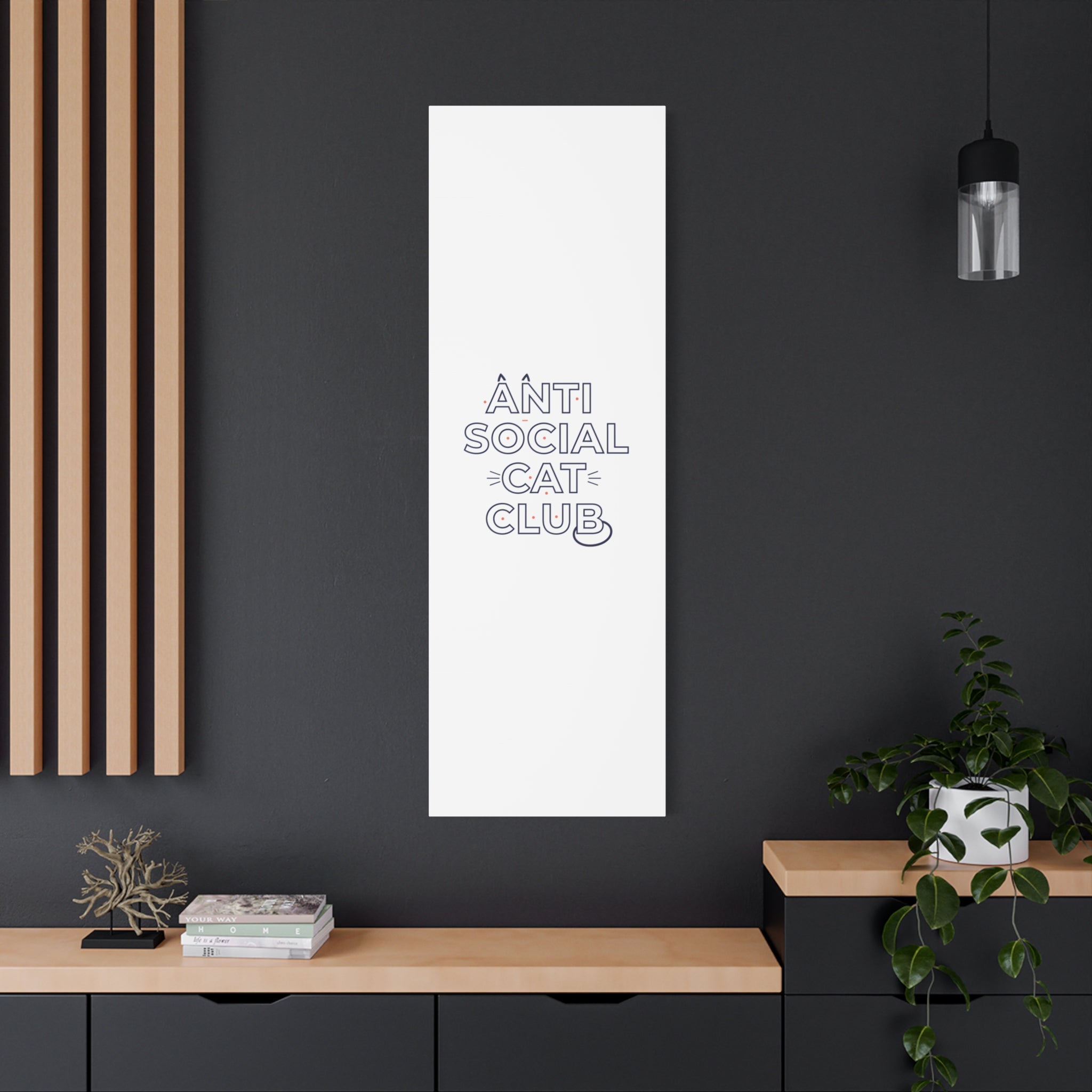 Anti Social Cat Club Canvas | Outline-Only Typography, Hollow Letter Art