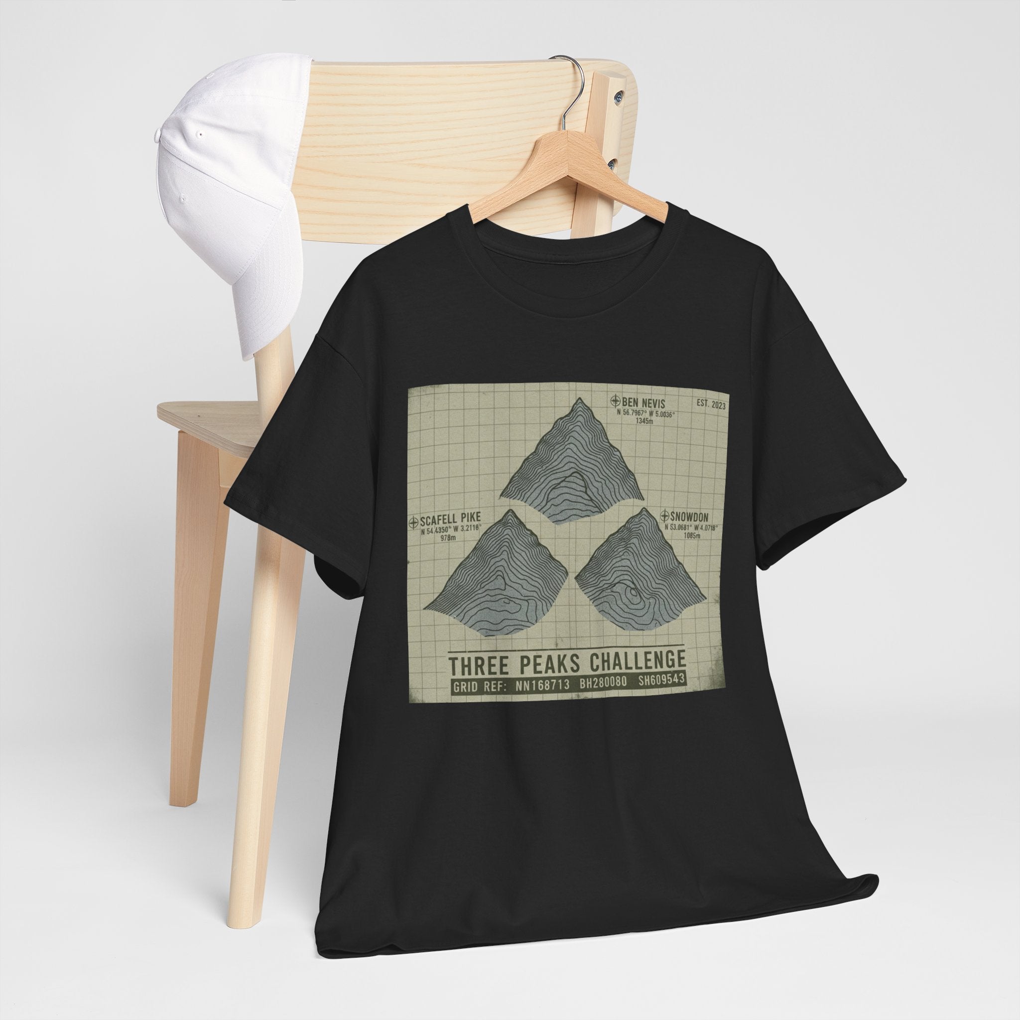Three Peaks Challenge Graphic T-Shirt — Retro UK Mountain Summit Tee