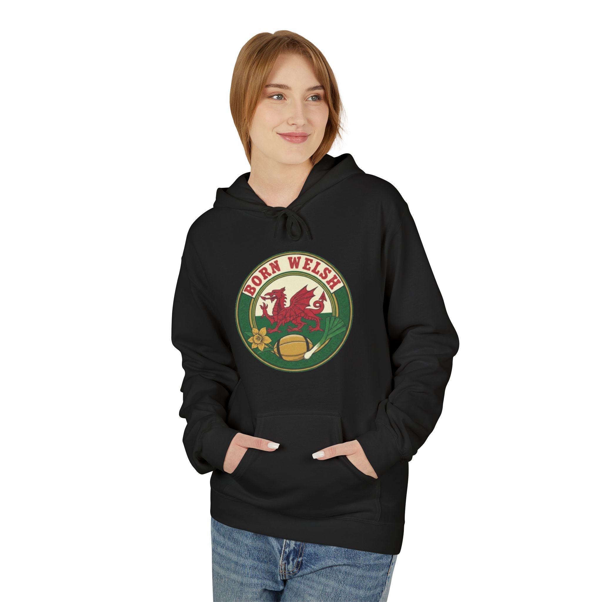 Born Welsh Hoodie — Vintage Welsh Dragon Rugby Crest Pullover