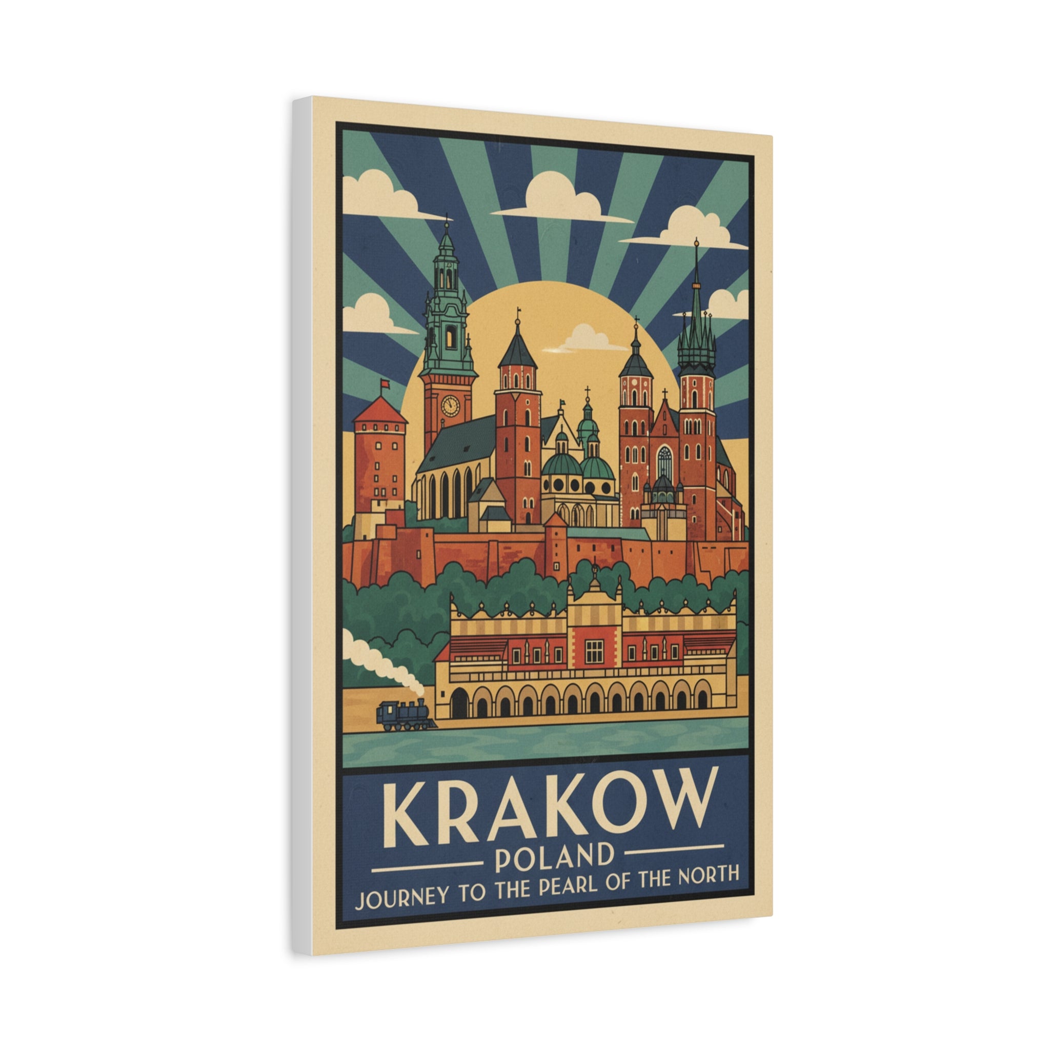 Krakow Poland Vintage Travel Poster Canvas — Matte Stretched Wall Art
