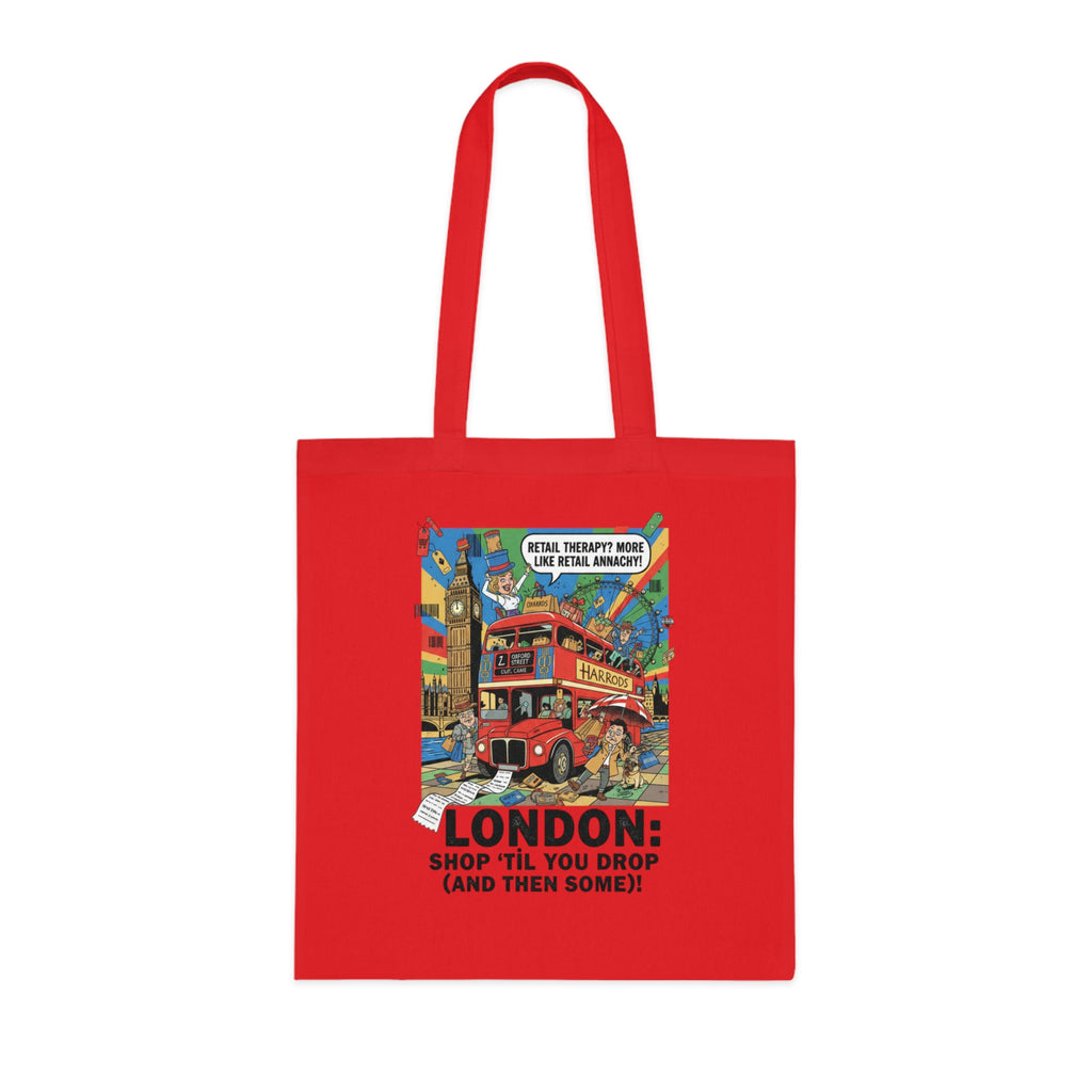 London Vintage Travel Tote Bag — "Shop 'Til You Drop (And Then Some)!" Cotton Shopper