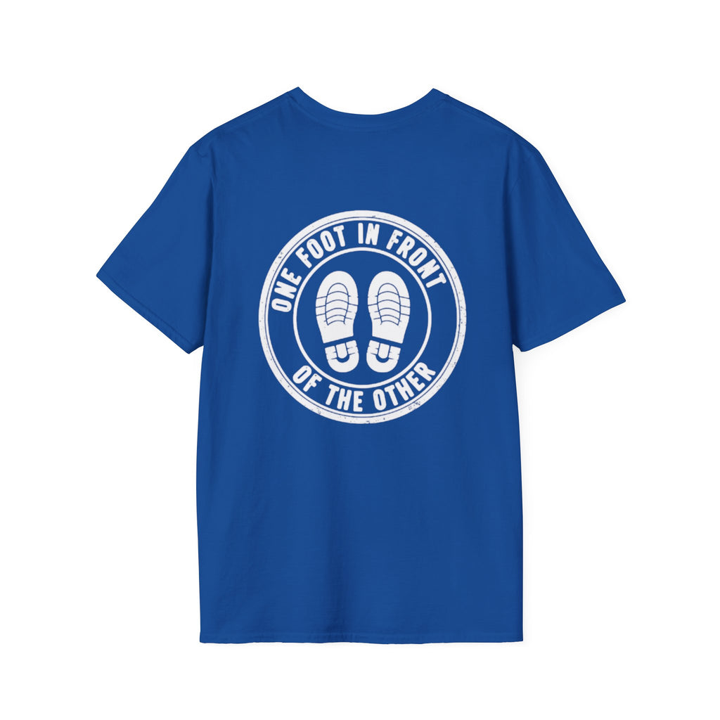 Gallus Vertical Logo T‑Shirt — “One Foot in Front of the Other” Motivational Graphic Tee