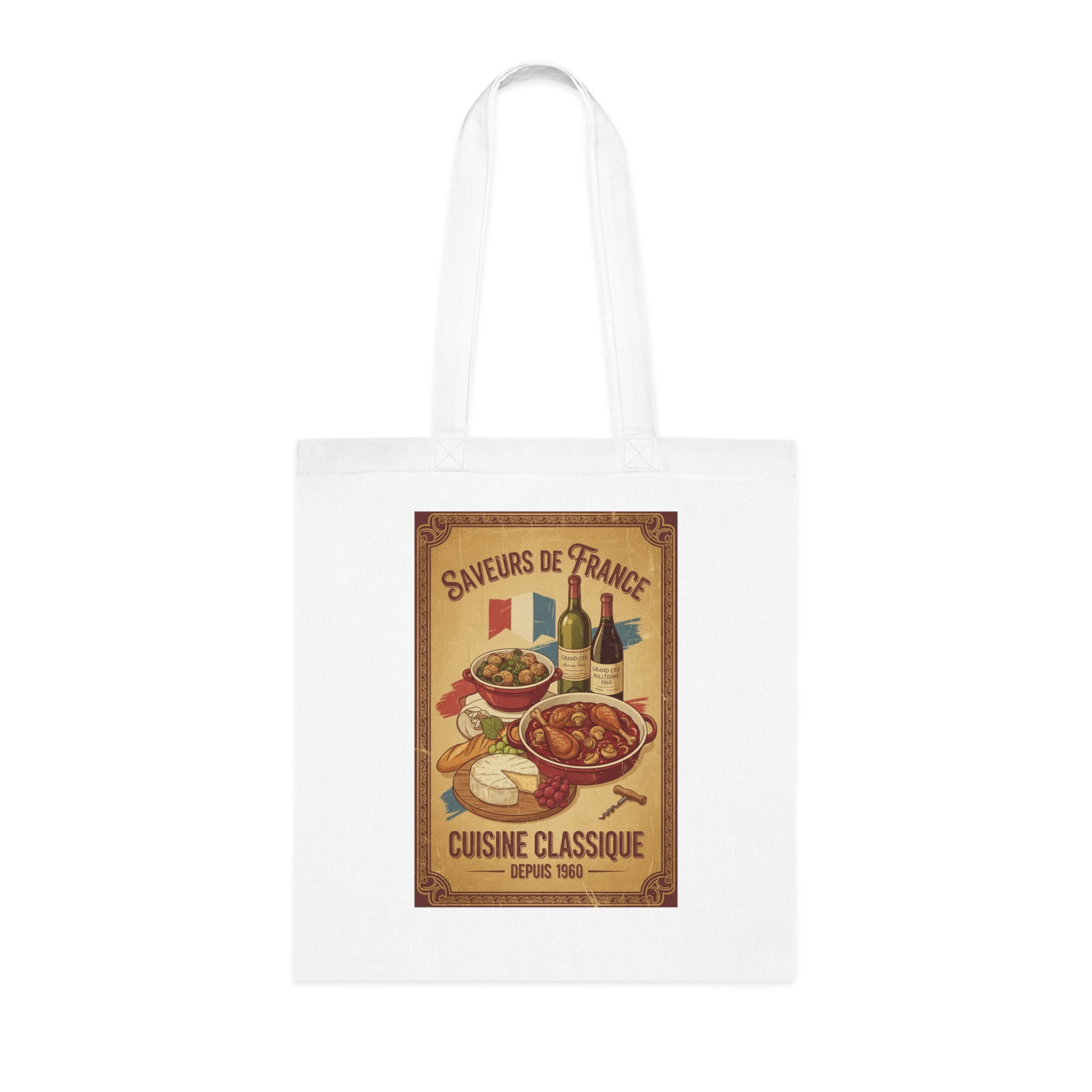French Cuisine Tote Bag — 'Saveurs de France: Cuisine Classique' Vintage Market Grocery Tote