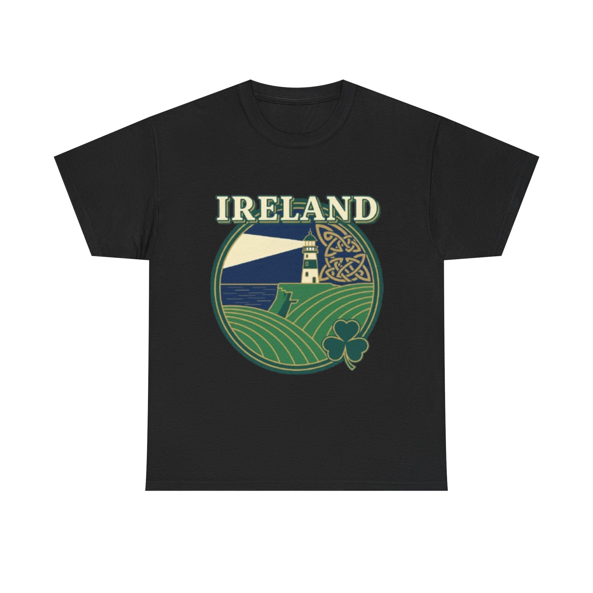 Ireland Scenic Tee — Celtic Lighthouse & Shamrock Graphic T-Shirt