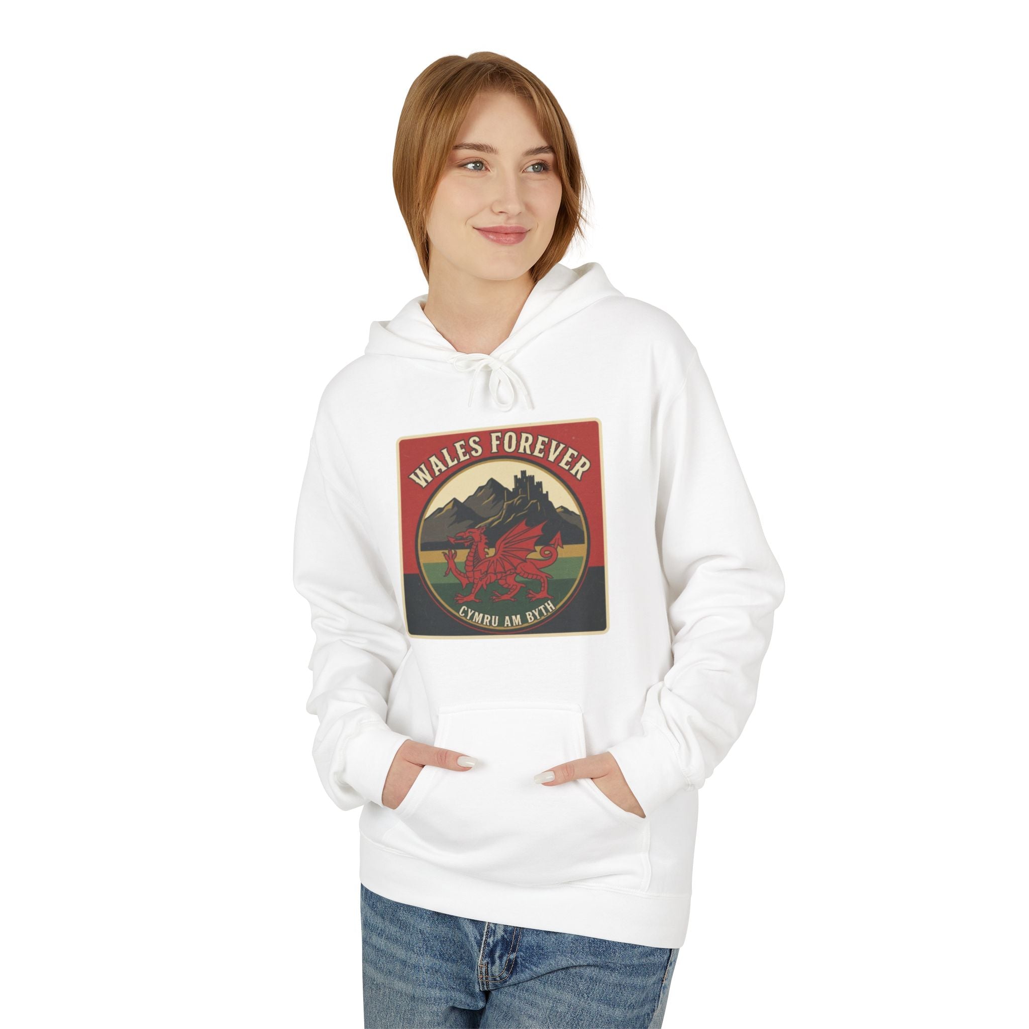 Wales Forever Hoodie — Vintage Welsh Dragon Mountain Graphic