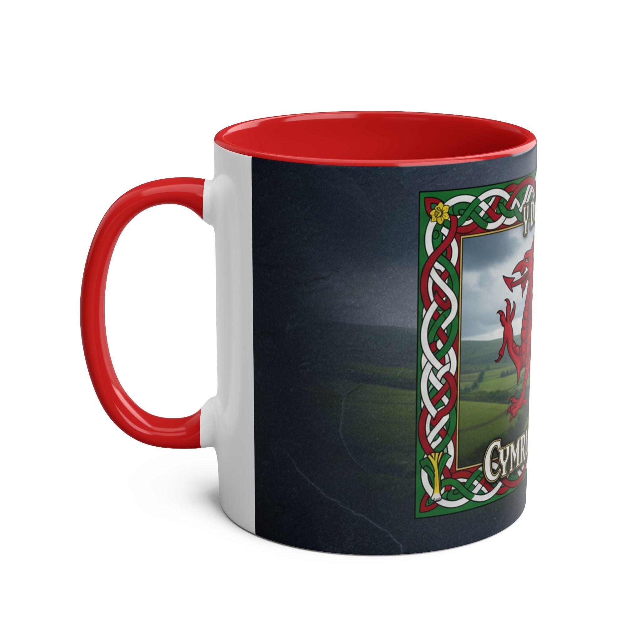 Welsh Dragon Coffee Mug — "Cymru Am Byth" Two-Tone 11oz