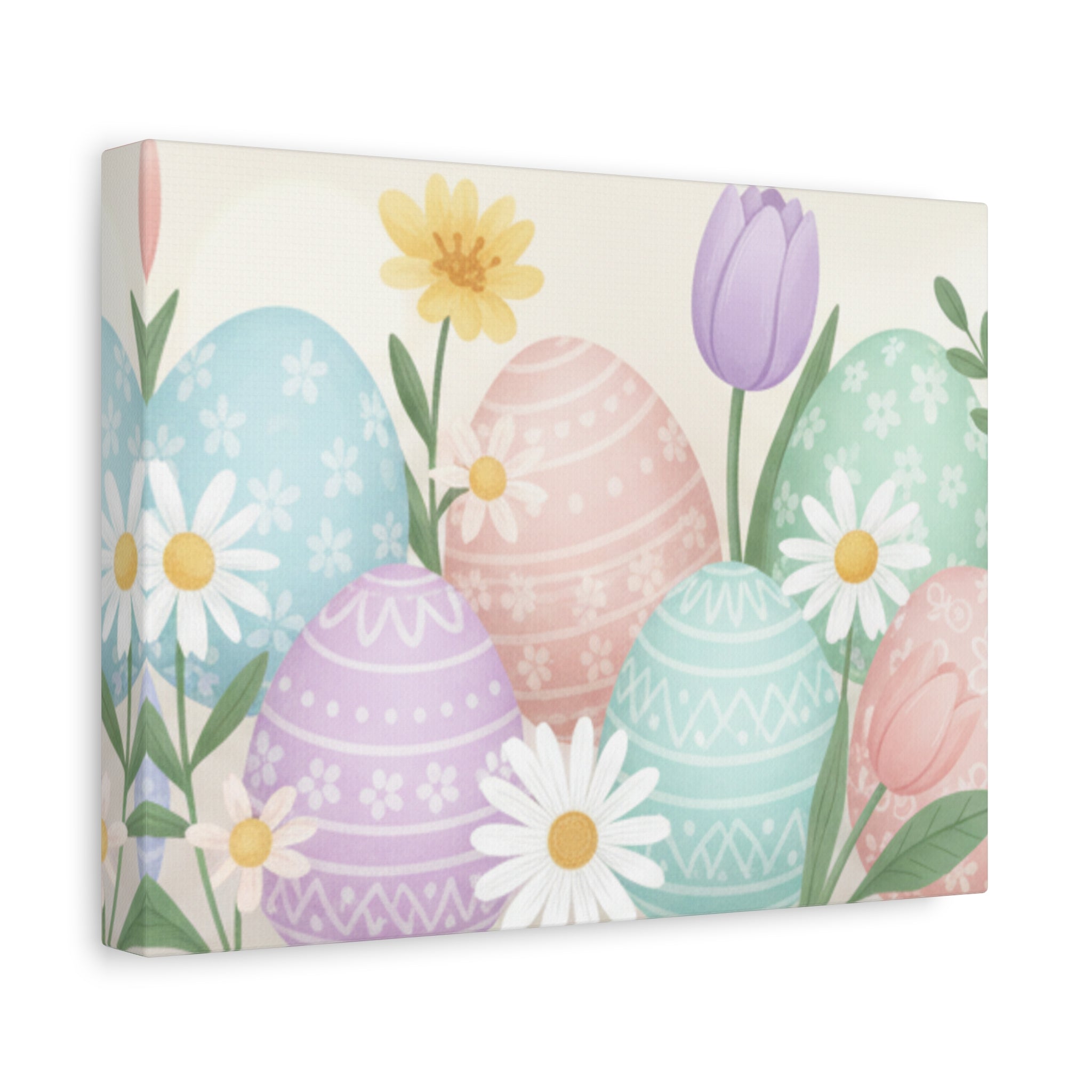 Easter Pastel Eggs Canvas Art – Floral Spring Matte Stretched Wall Decor