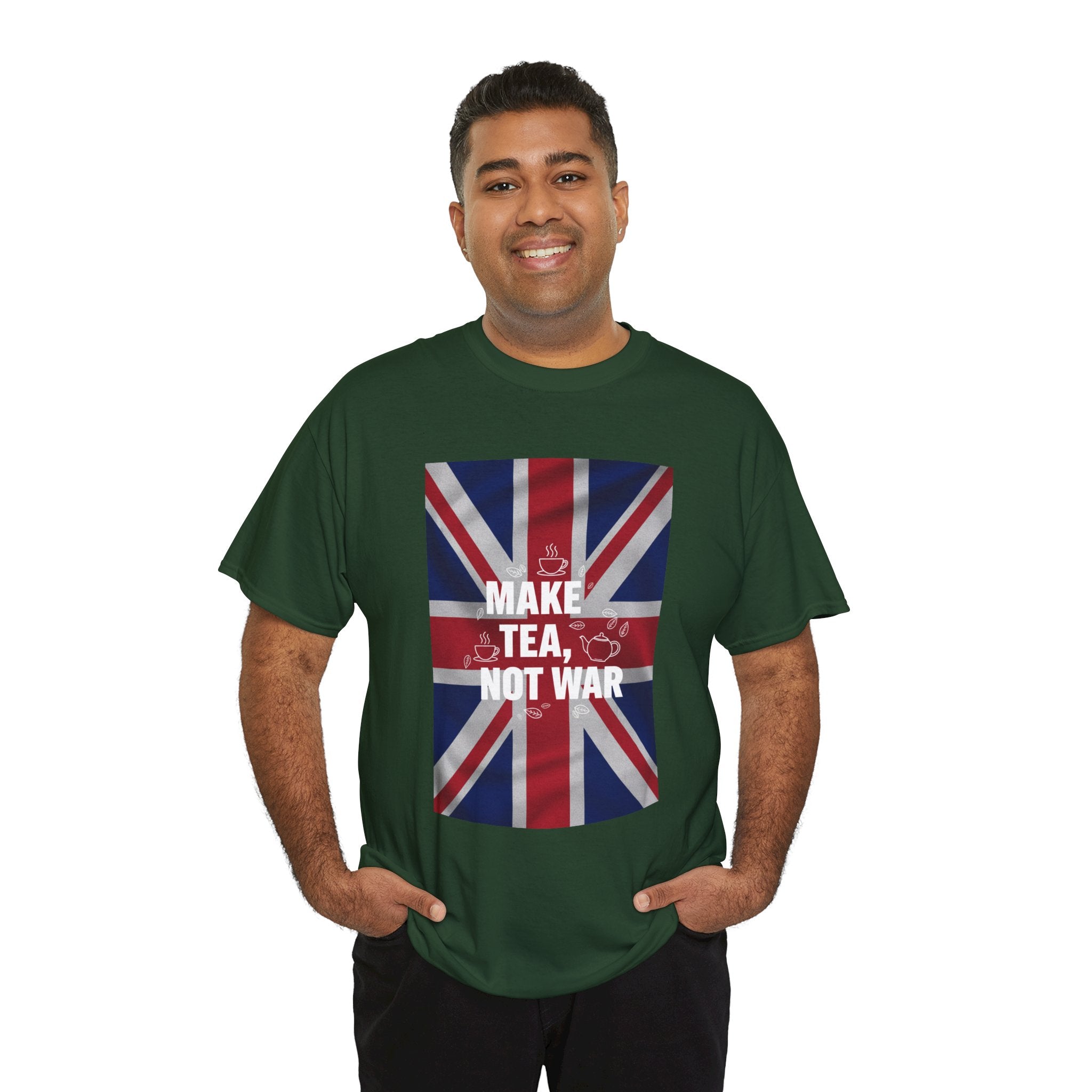 Make Tea, Not War T-Shirt — British Flag Peace Tea Tee