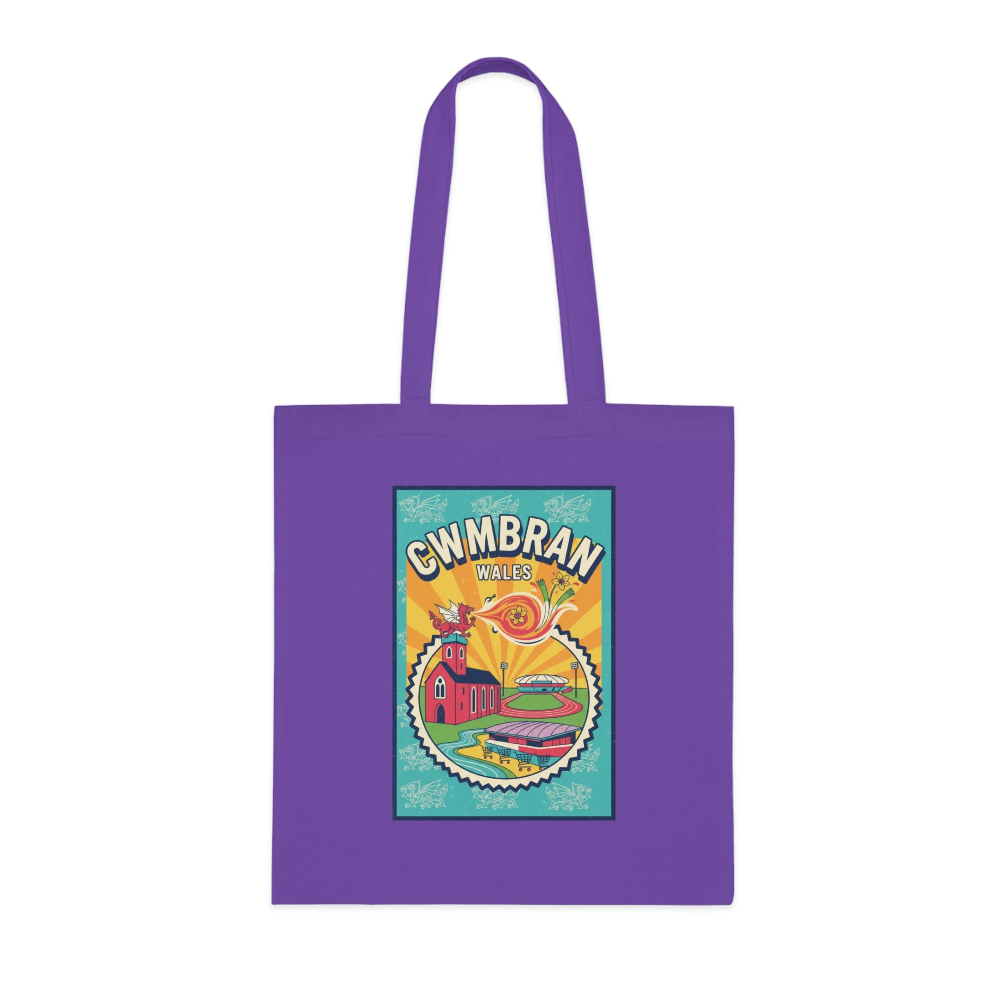 Cwmbran Wales Retro Travel Poster Cotton Tote Bag