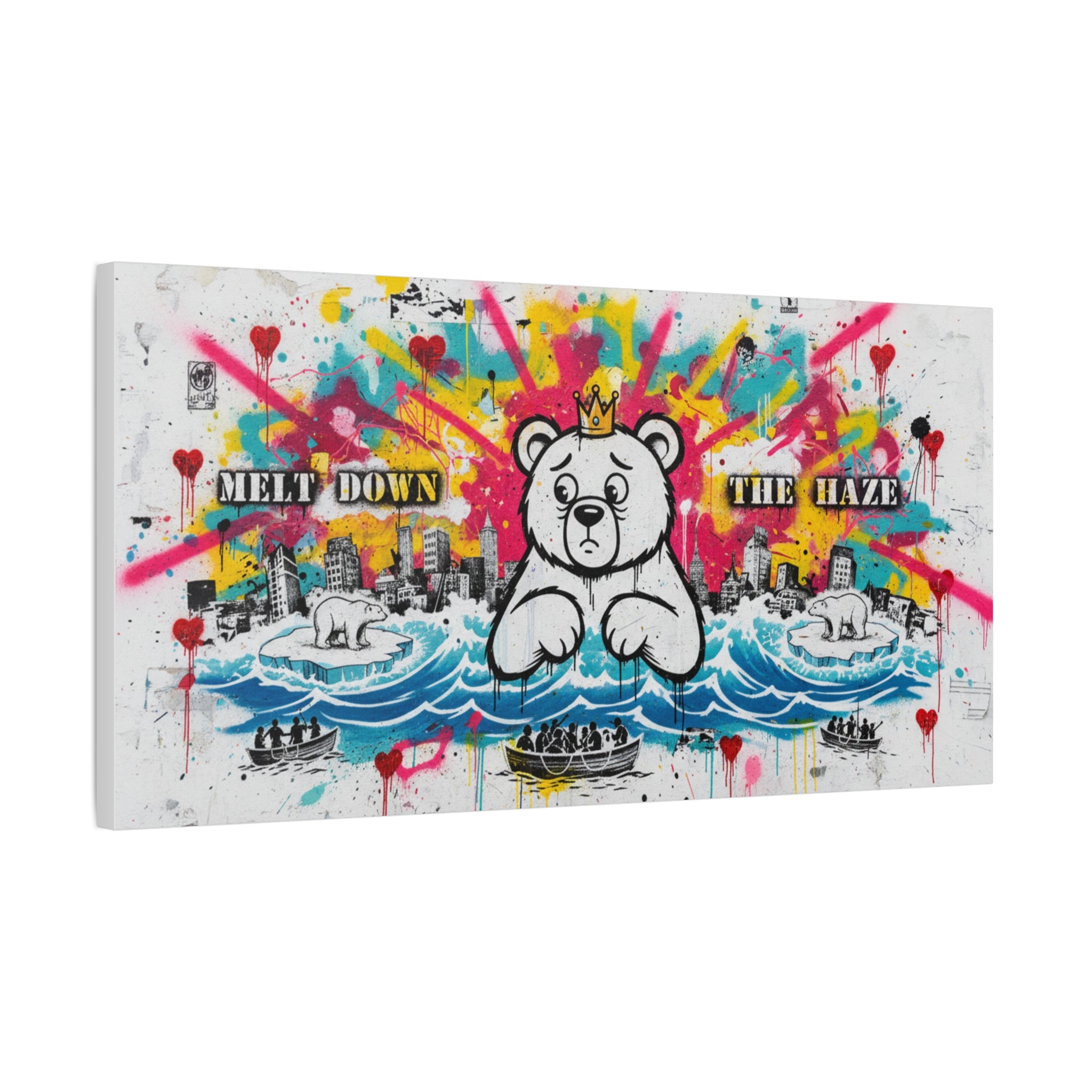Graffiti Teddy Bear Canvas Art — "Melt Down the Haze" Stretched Matte Print