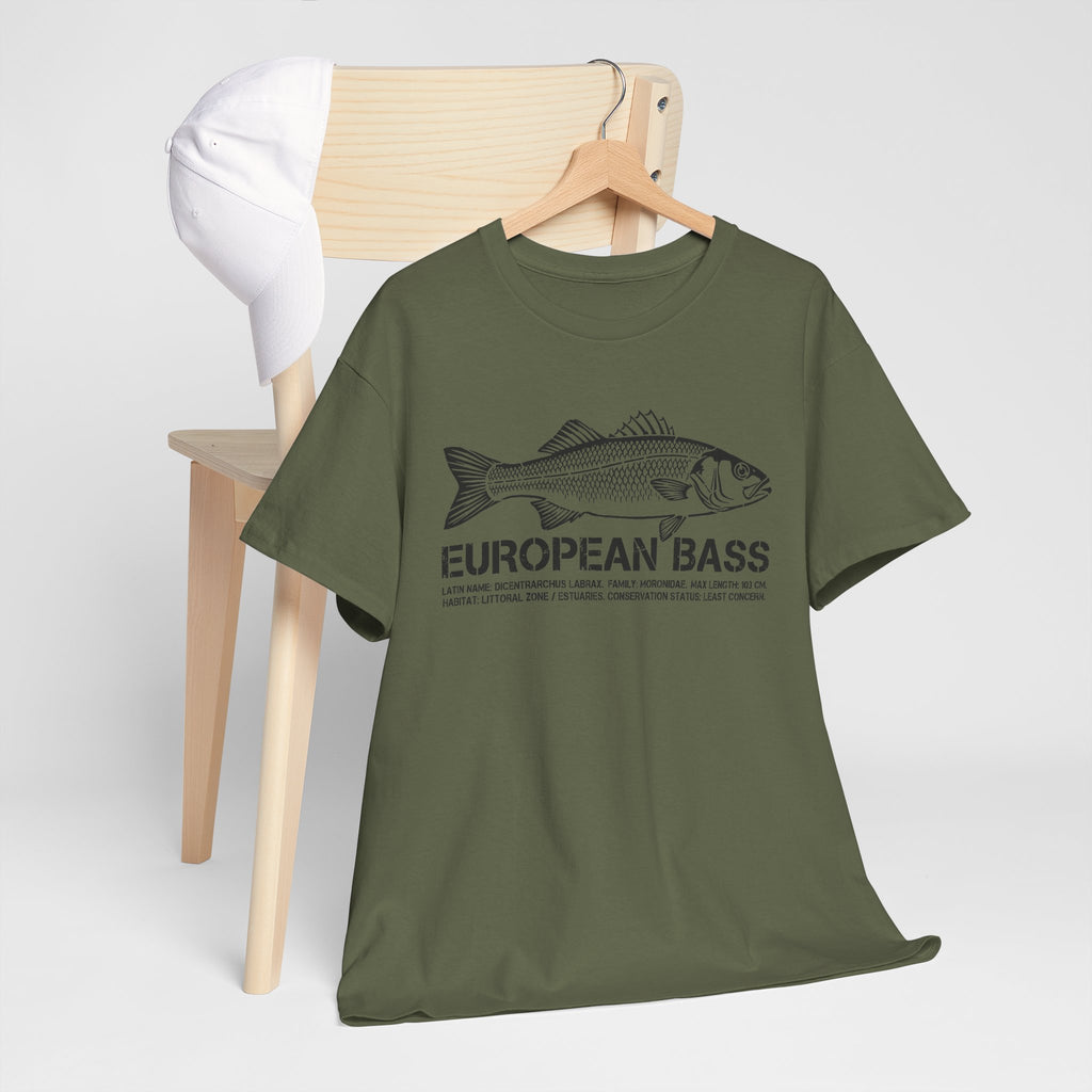 European Bass Fishing — Vintage Fish Illustration Tee