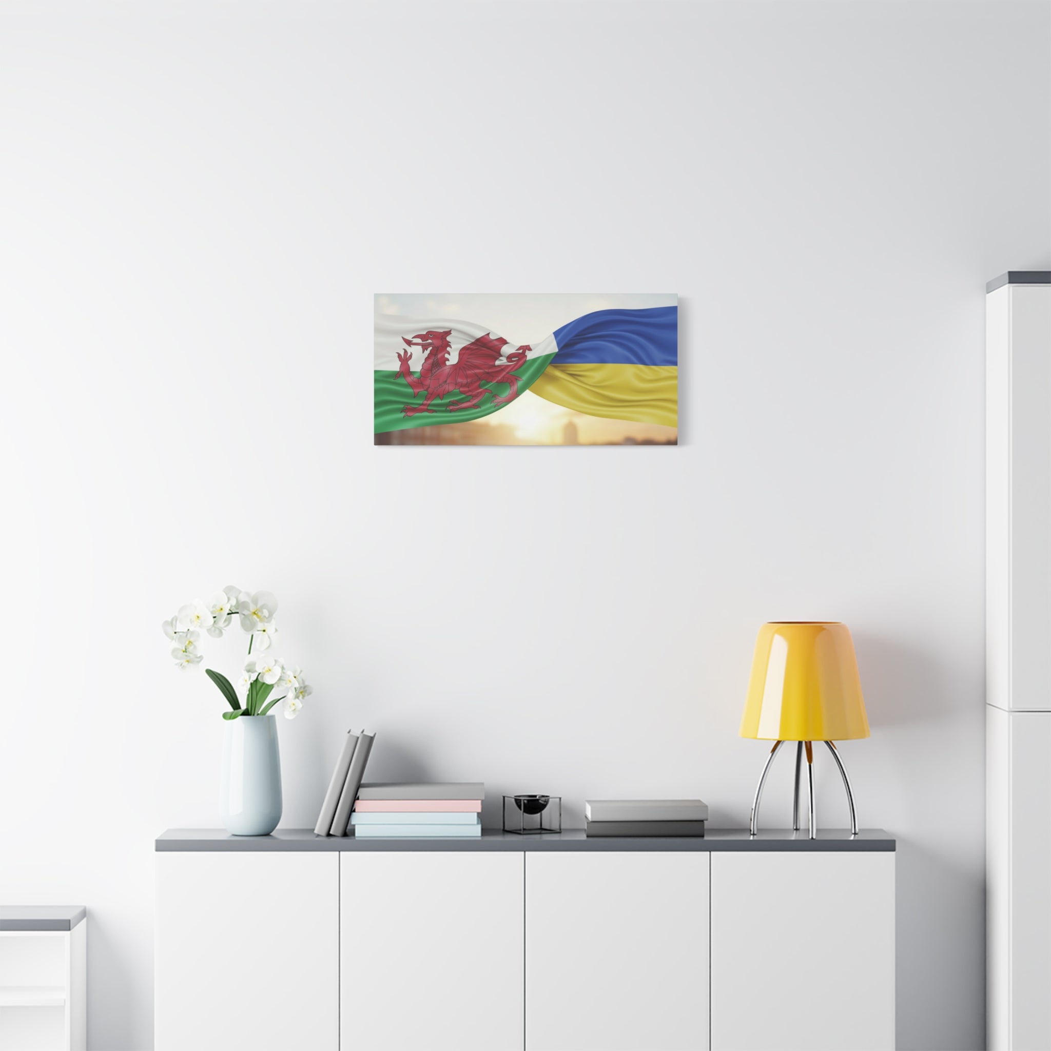 Wales and Ukraine Flags Matte Canvas Print — Stretched Wall Art