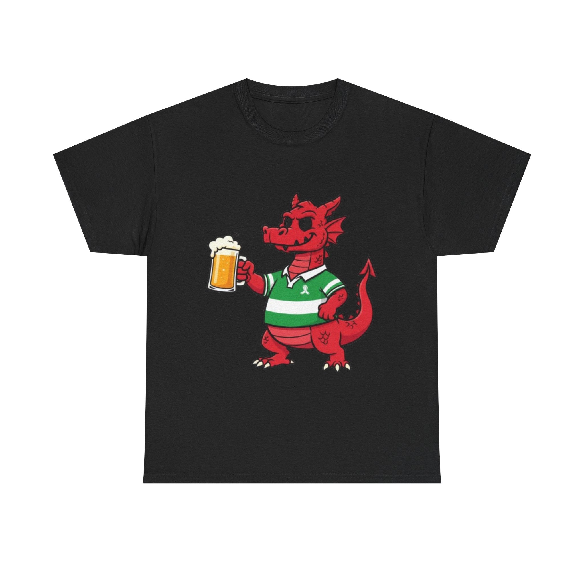Dragon Cheers T‑Shirt — Cute Red Dragon Holding Beer Graphic Tee