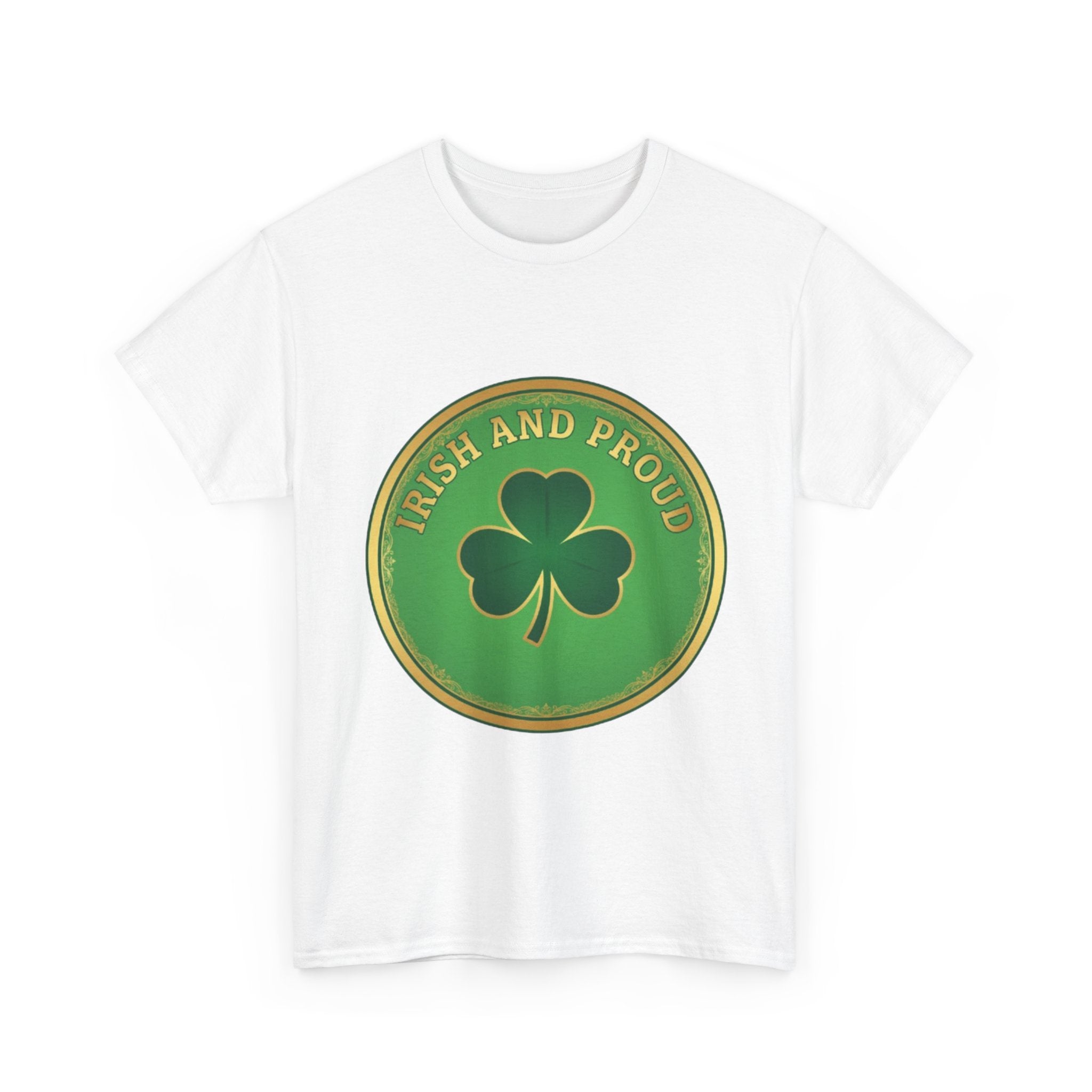 Irish and Proud T-Shirt — Green Shamrock Emblem Tee for St. Patrick's Day