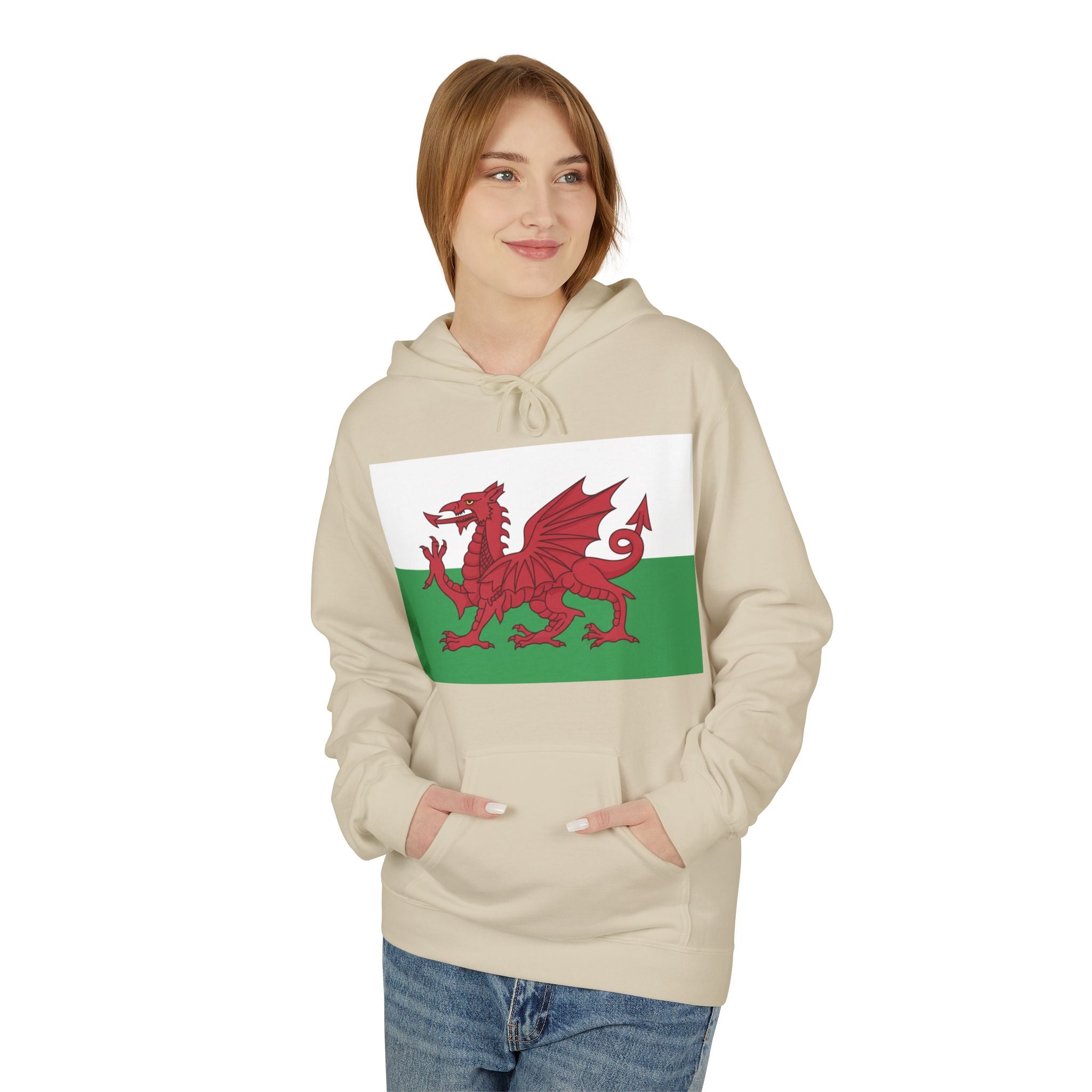 Welsh Dragon Hoodie — Retro Flag Front & Cute Red Dragon Back