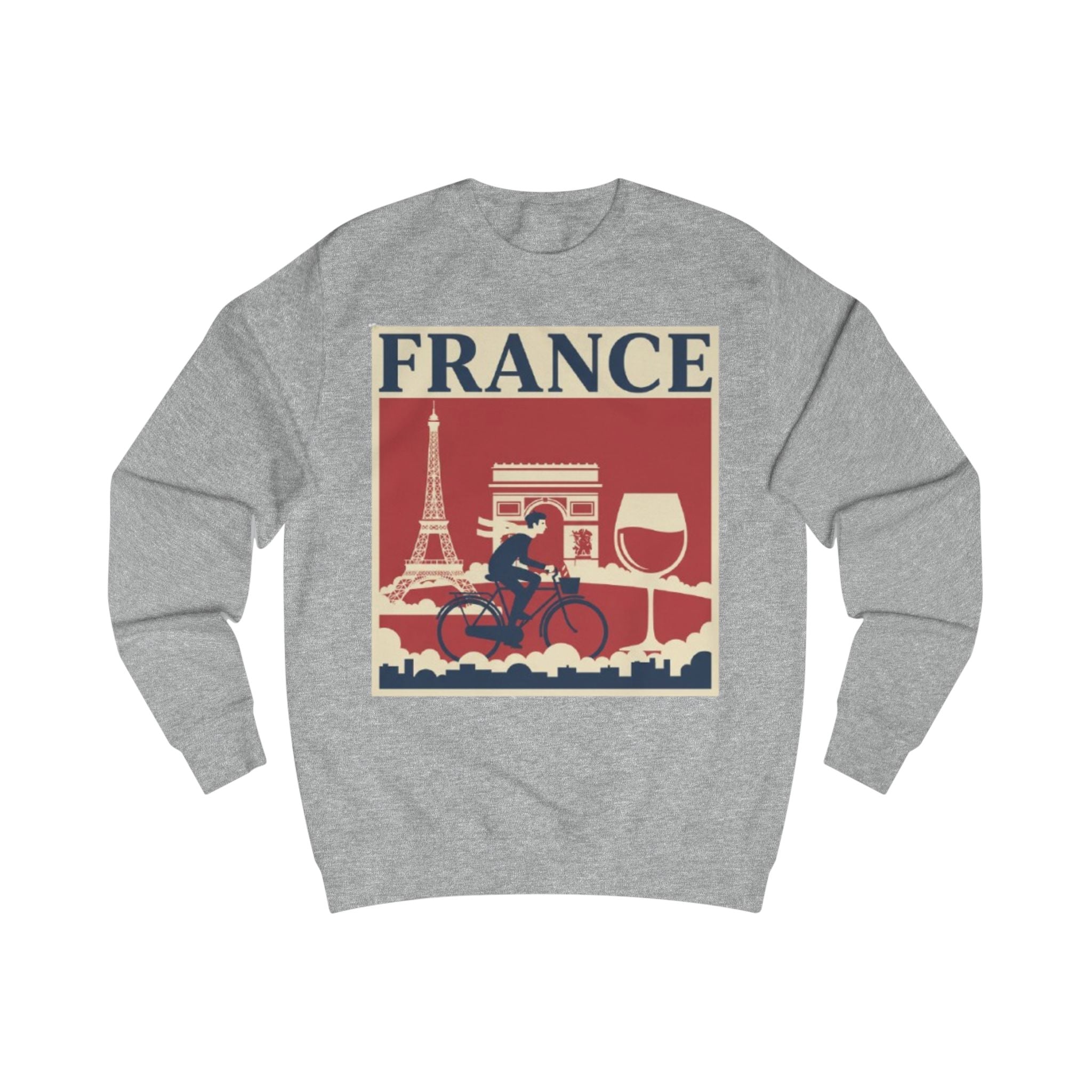 France Vintage Travel Sweatshirt — Eiffel Tower, Arc de Triomphe & Bicyclist Graphic