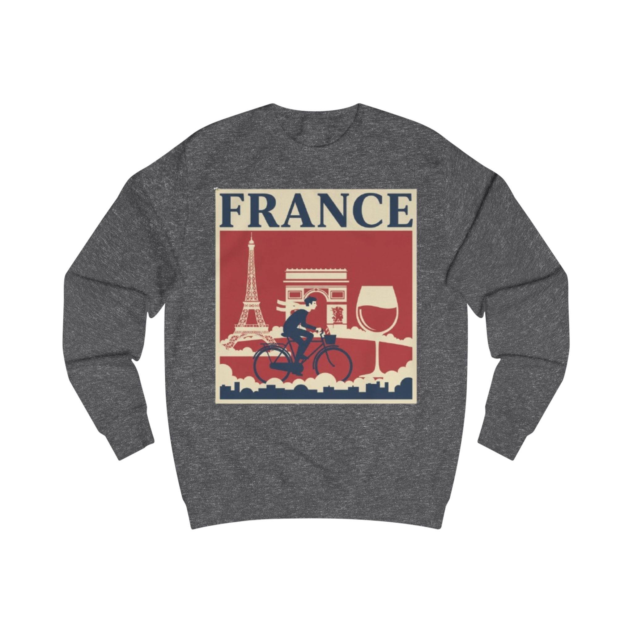 France Vintage Travel Sweatshirt — Eiffel Tower, Arc de Triomphe & Bicyclist Graphic