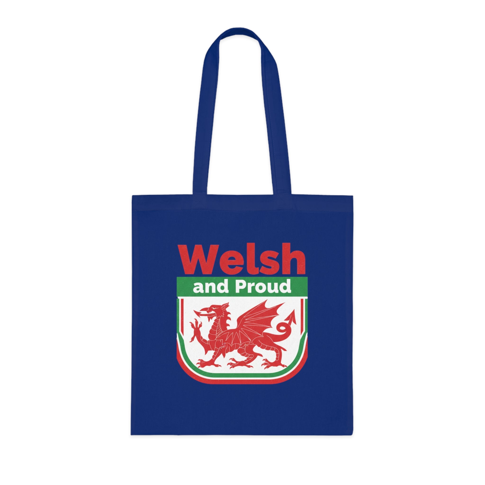 Welsh and Proud Tote Bag — Cotton Reusable Shopping Tote with Red Dragon Design