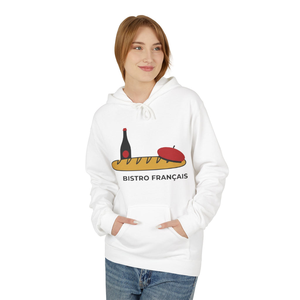 Bistro Français Hoodie — French Bistro Bread, Wine & Beret Graphic