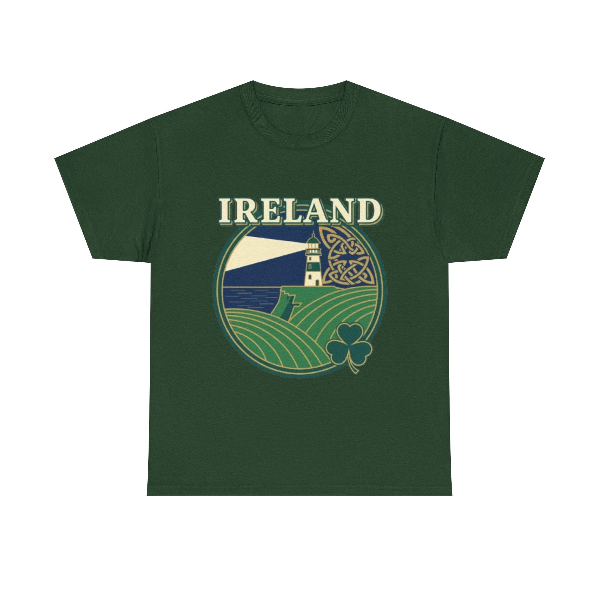 Ireland Scenic Tee — Celtic Lighthouse & Shamrock Graphic T-Shirt