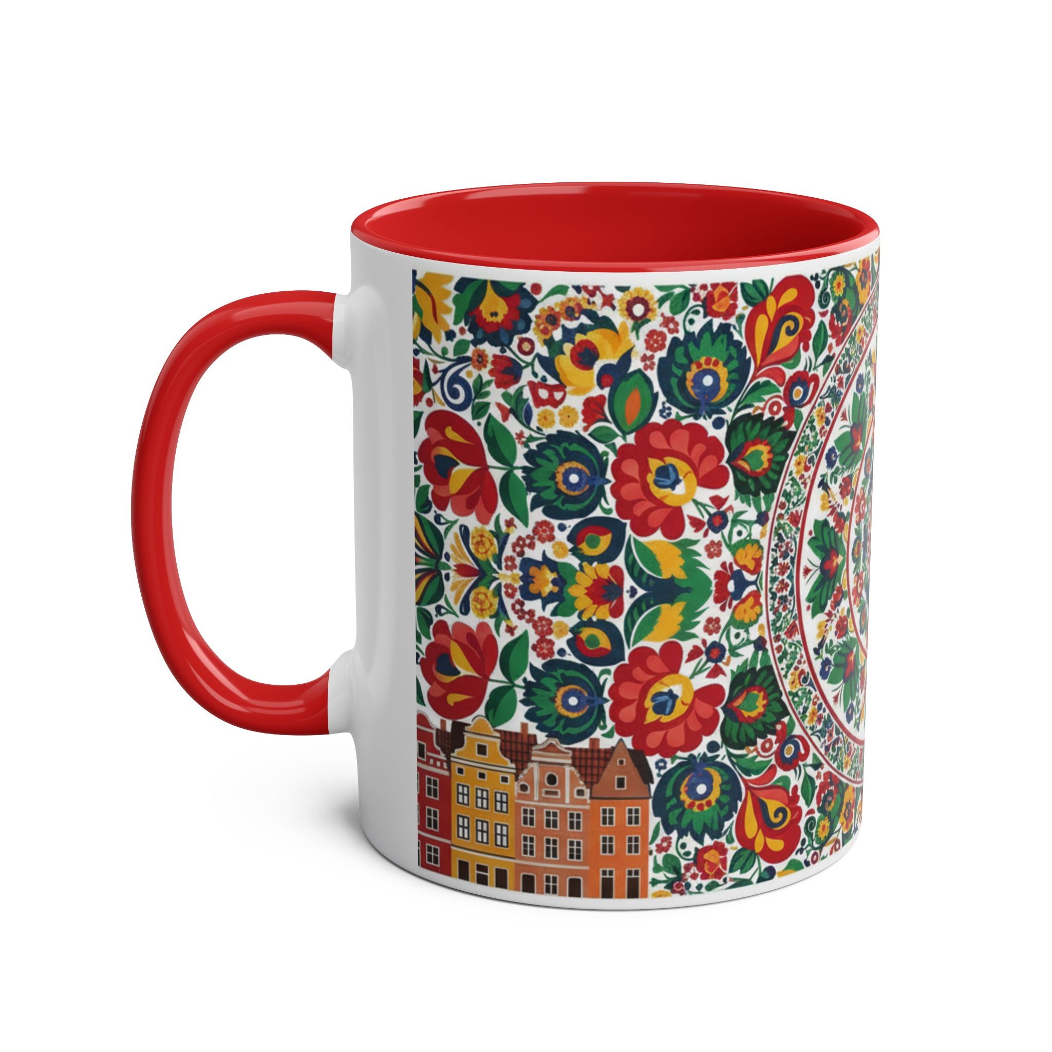 Floral Mandala Two-Tone Coffee Mug — Colorful Folk Art 11oz