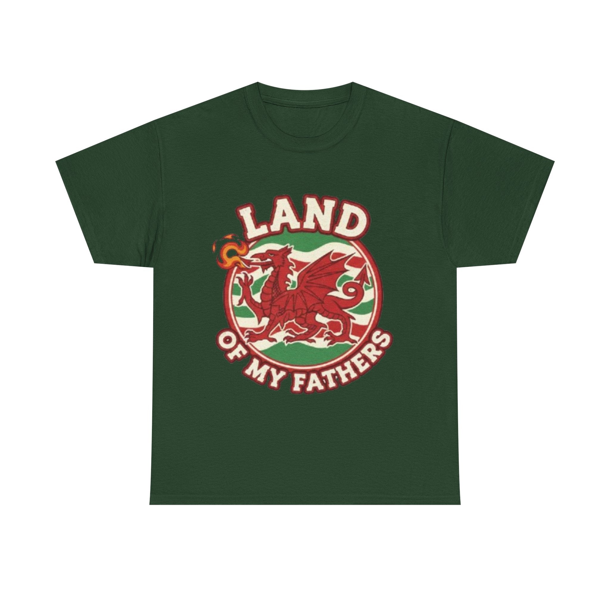 Land of My Fathers T‑Shirt — Welsh Dragon Vintage Crest Tee