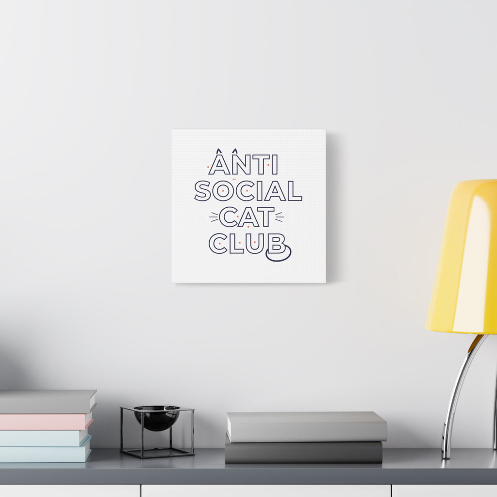 Anti Social Cat Club Canvas | Outline-Only Typography, Hollow Letter Art