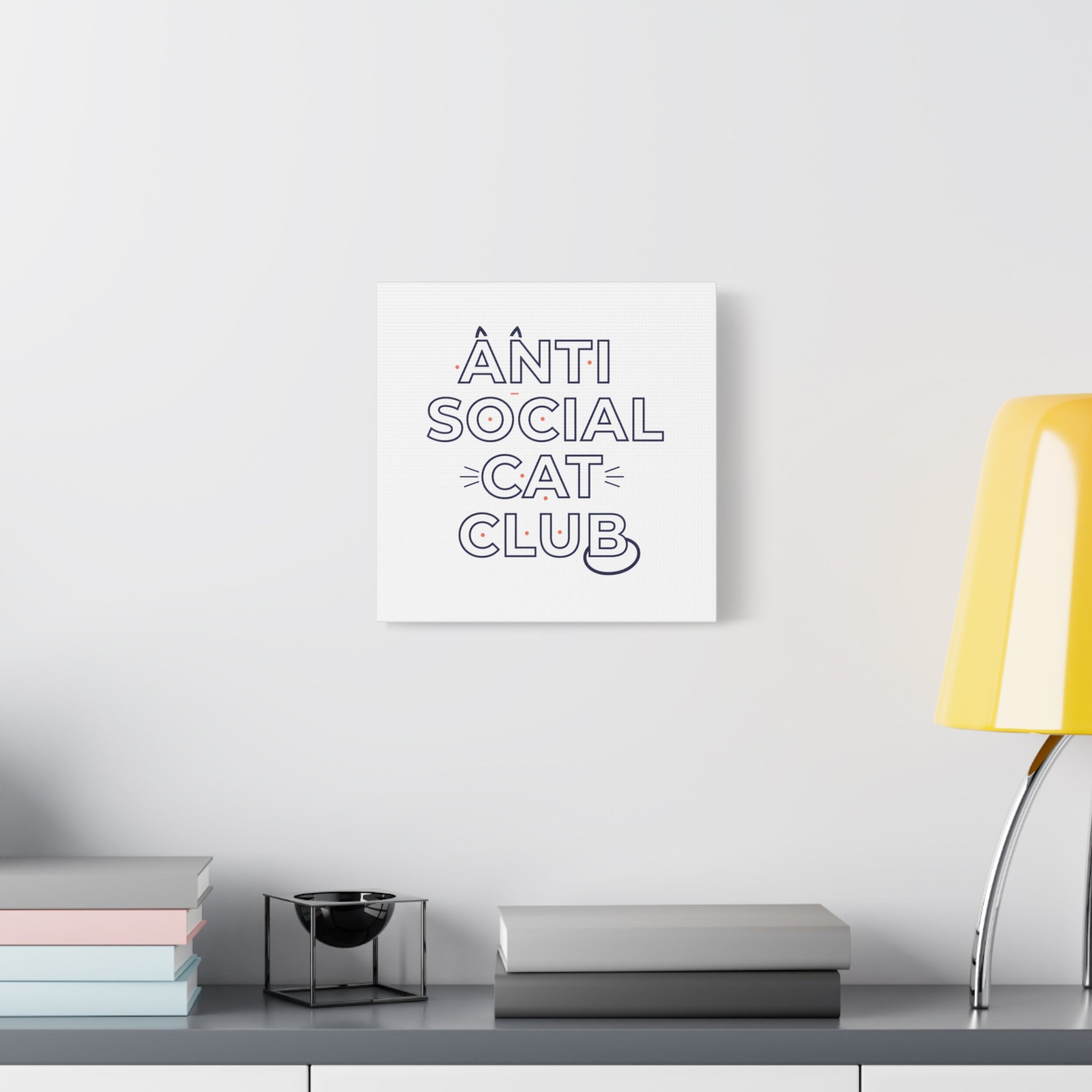 Anti Social Cat Club Canvas | Outline-Only Typography, Hollow Letter Art