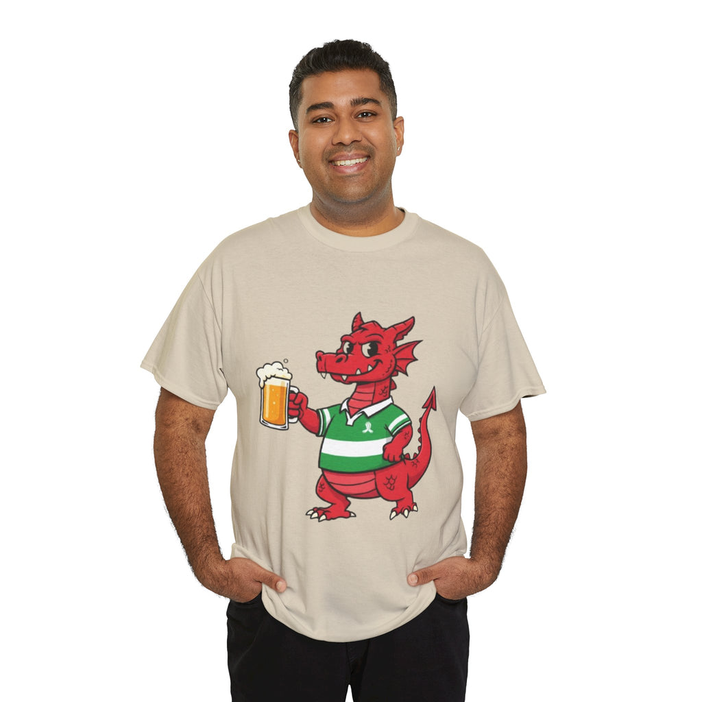 Dragon Cheers T‑Shirt — Cute Red Dragon Holding Beer Graphic Tee