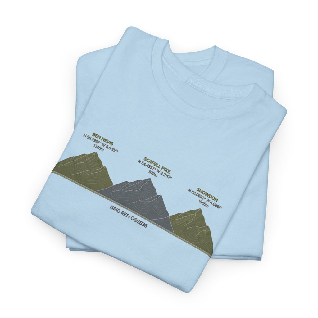 Three Peaks Challenge Graphic T-Shirt — Retro UK Mountain Hiking Tee