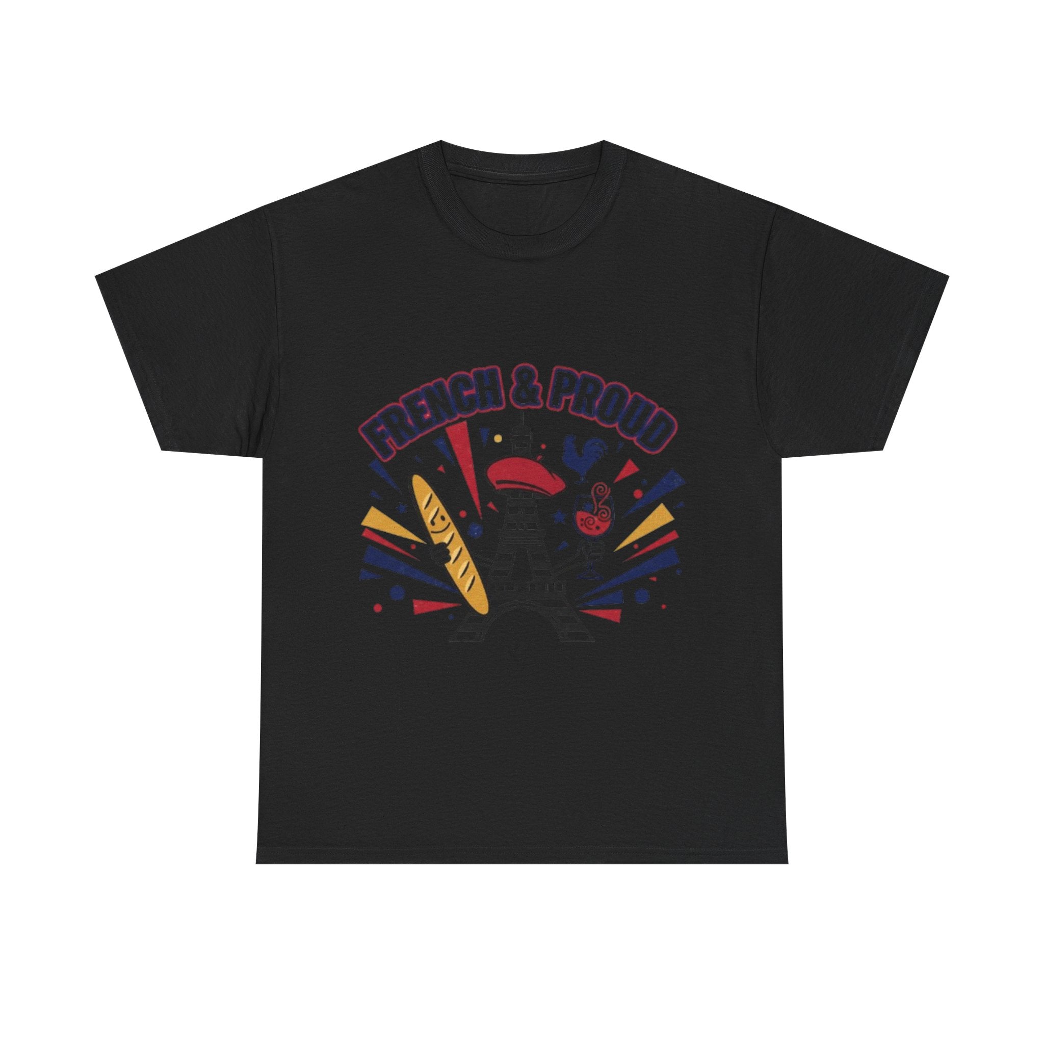 French & Proud T-Shirt — Eiffel Tower, Baguette & Wine Graphic Tee