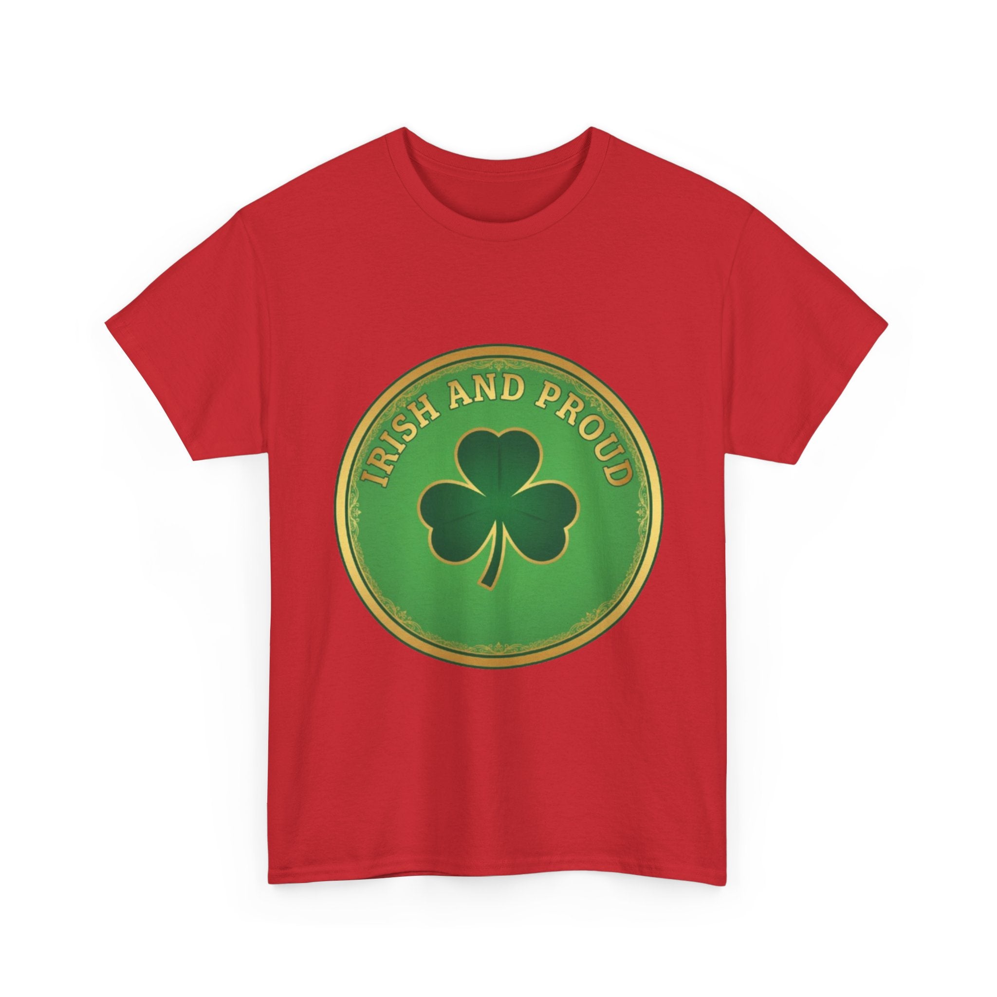 Irish and Proud T-Shirt — Green Shamrock Emblem Tee for St. Patrick's Day
