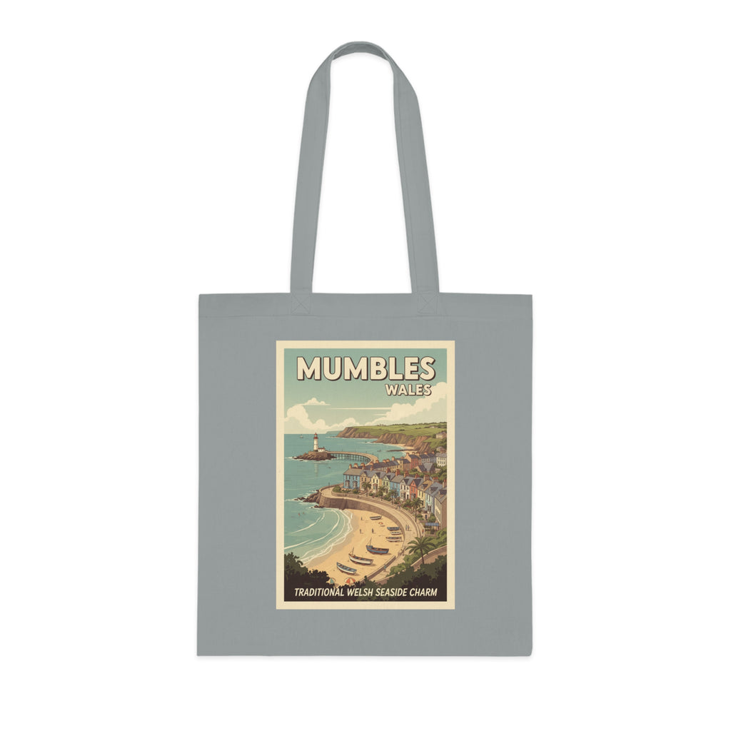 Mumbles Wales Vintage Seaside Tote Bag — Retro Travel Poster Cotton Tote
