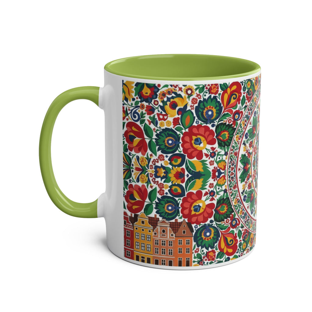 Floral Mandala Two-Tone Coffee Mug — Colorful Folk Art 11oz