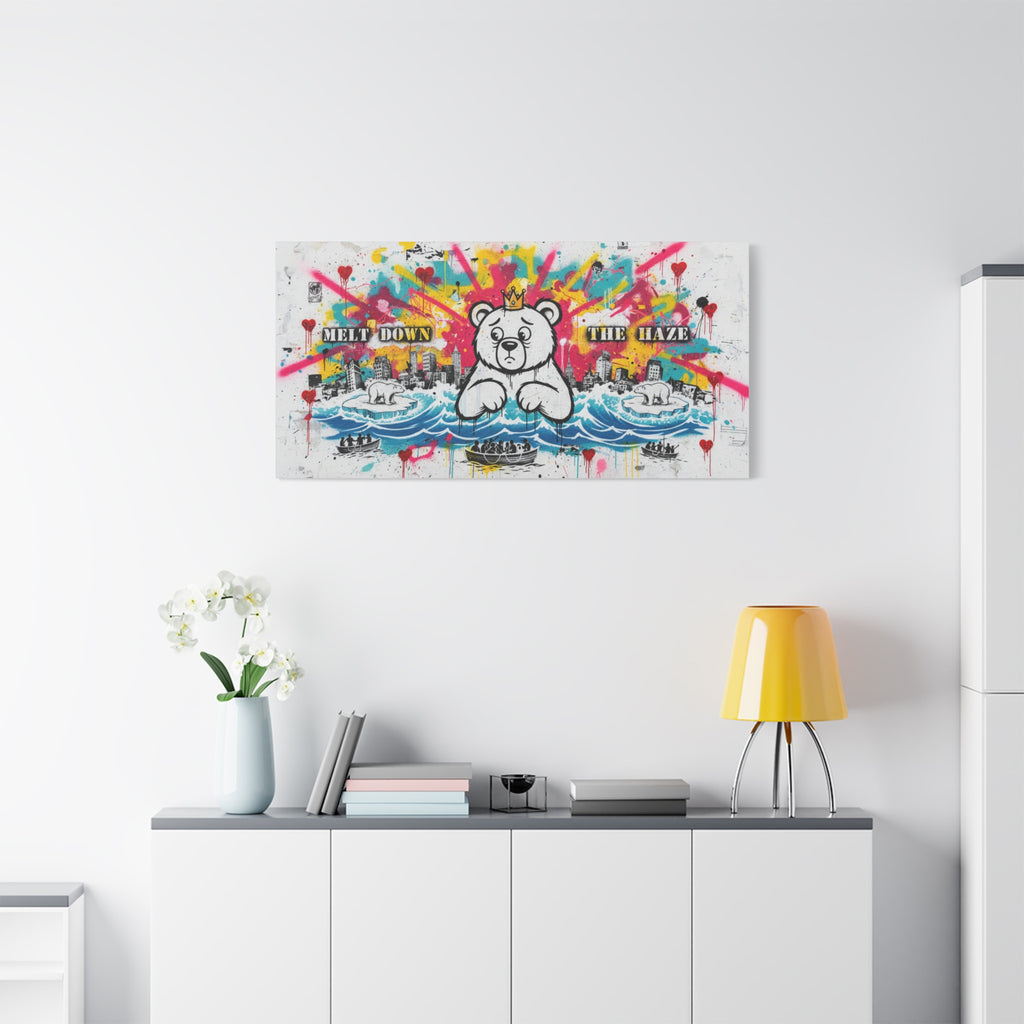 Graffiti Teddy Bear Canvas Art — "Melt Down the Haze" Stretched Matte Print