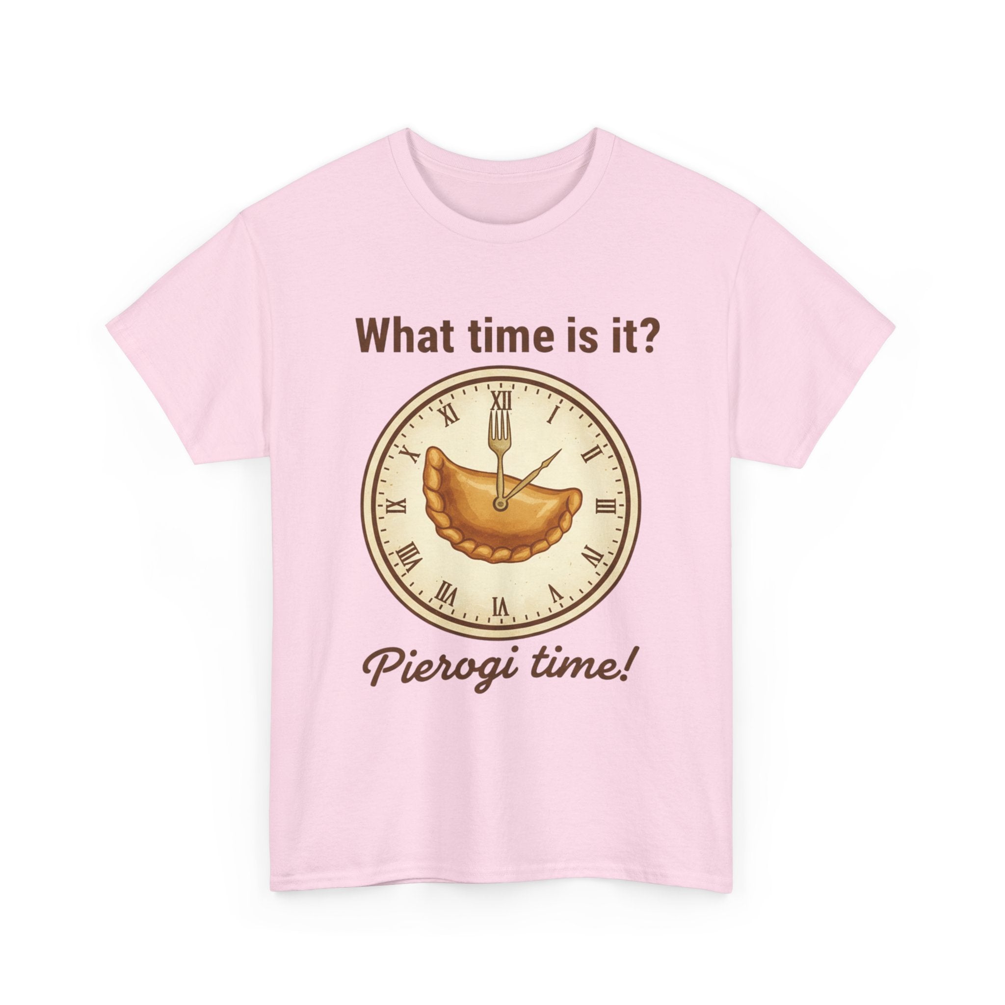 Pierogi Time T‑Shirt — "What time is it? Pierogi time!" Vintage Clock Food Tee