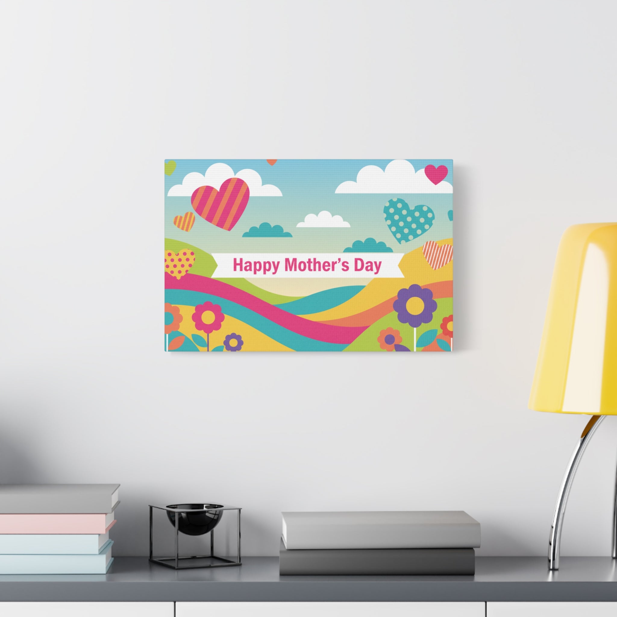 Mother's Day Canvas Wall Art — 'Happy Mother's Day' Colorful Floral Heart Print