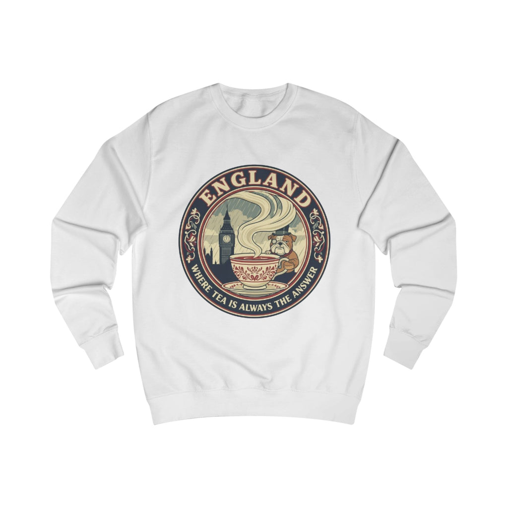 England Tea Sweatshirt - Vintage London Tea Cup Design ('Where Tea Is Always the Answer')