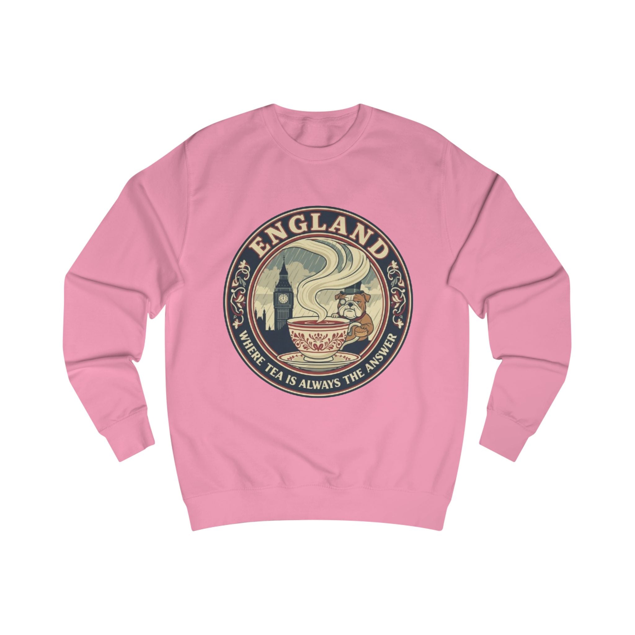 England Tea Sweatshirt - Vintage London Tea Cup Design ('Where Tea Is Always the Answer')